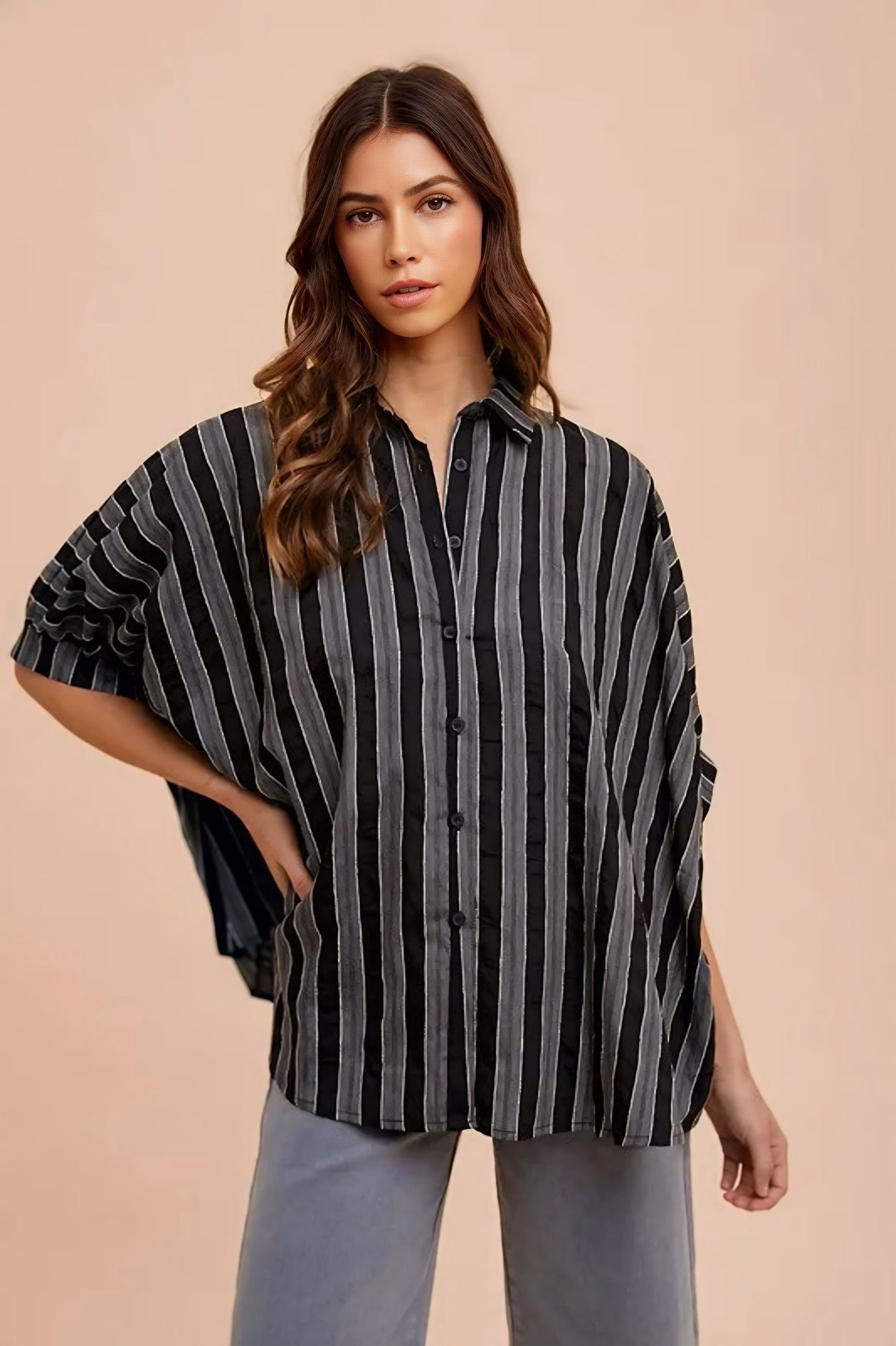 Oversized Drop Shoulder Striped Woven Shirt