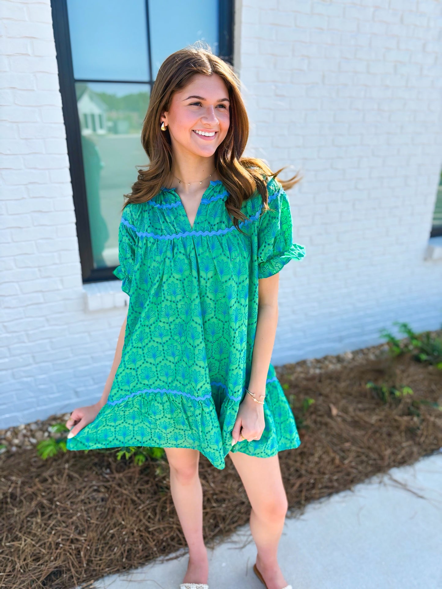 Eyelet Mini Dress With Ric Rac Trim