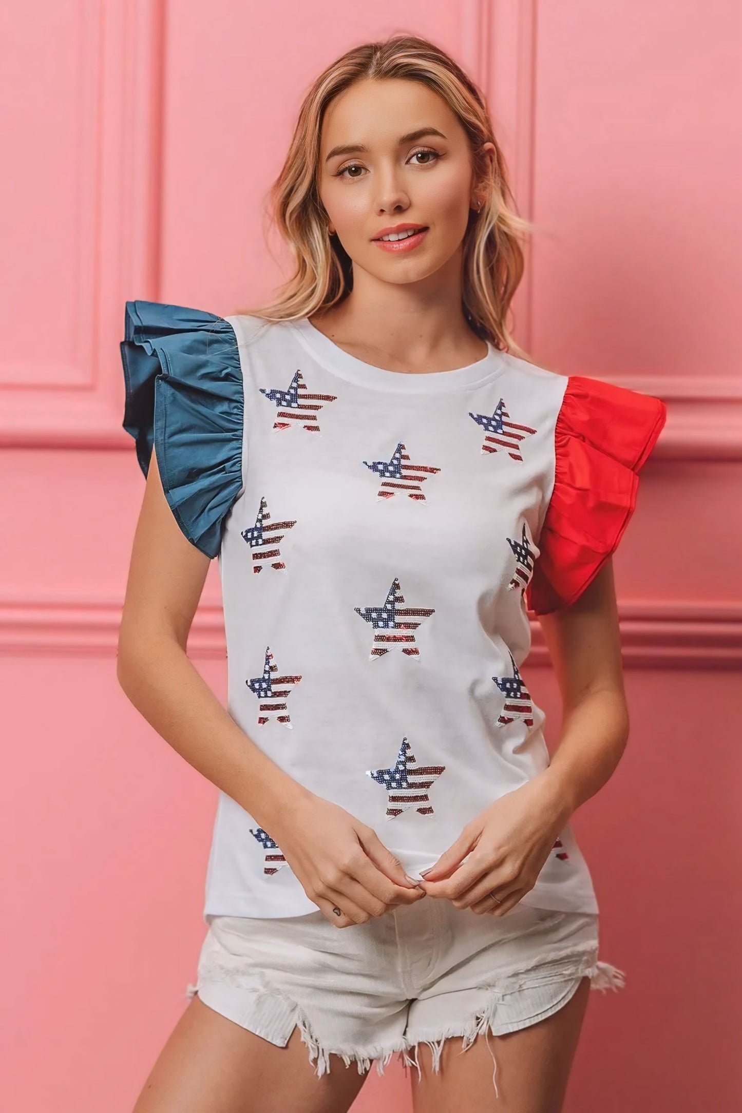 American Flag Sequin Stars Top