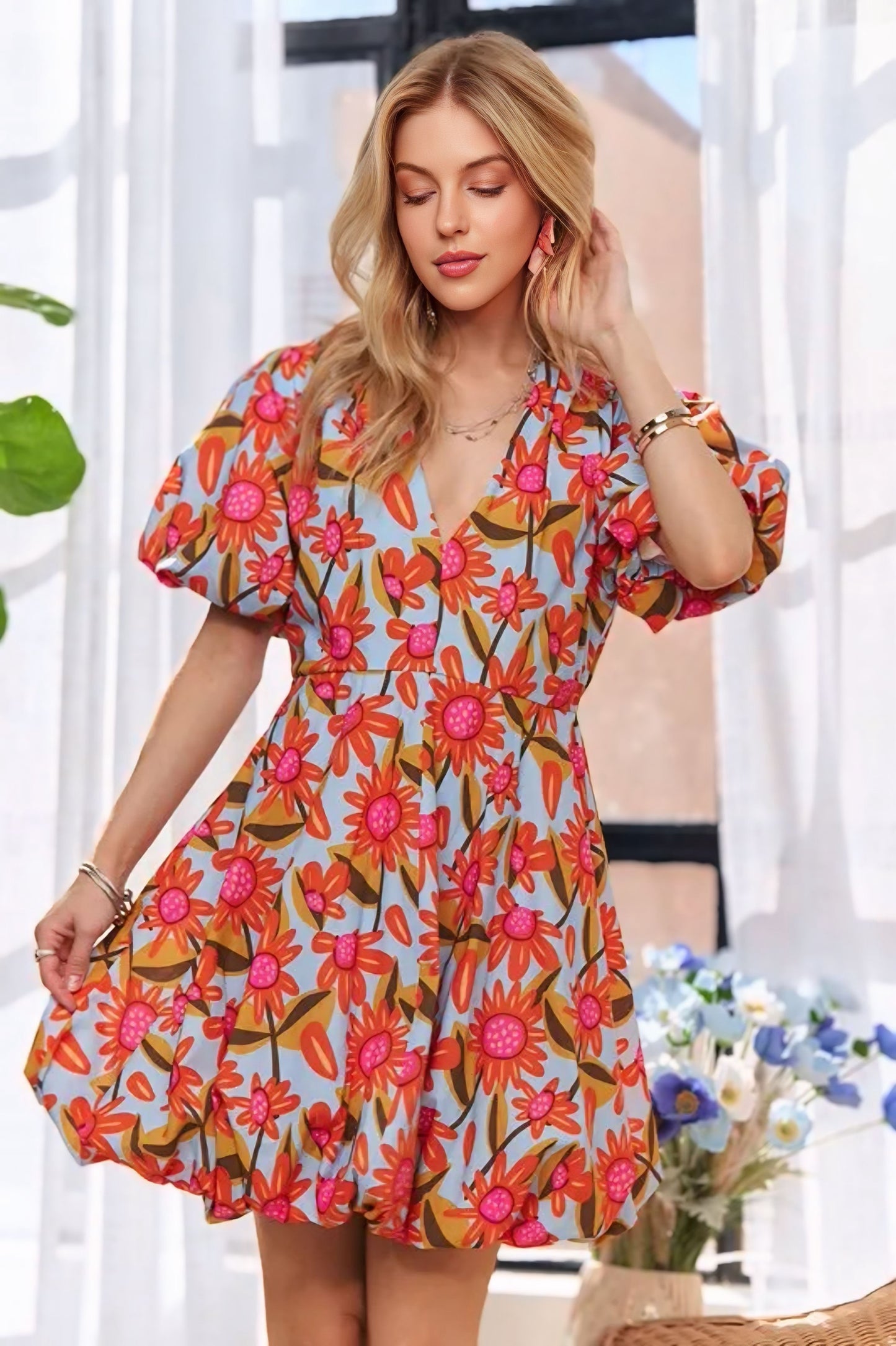 Puff Sleeve Floral Dress