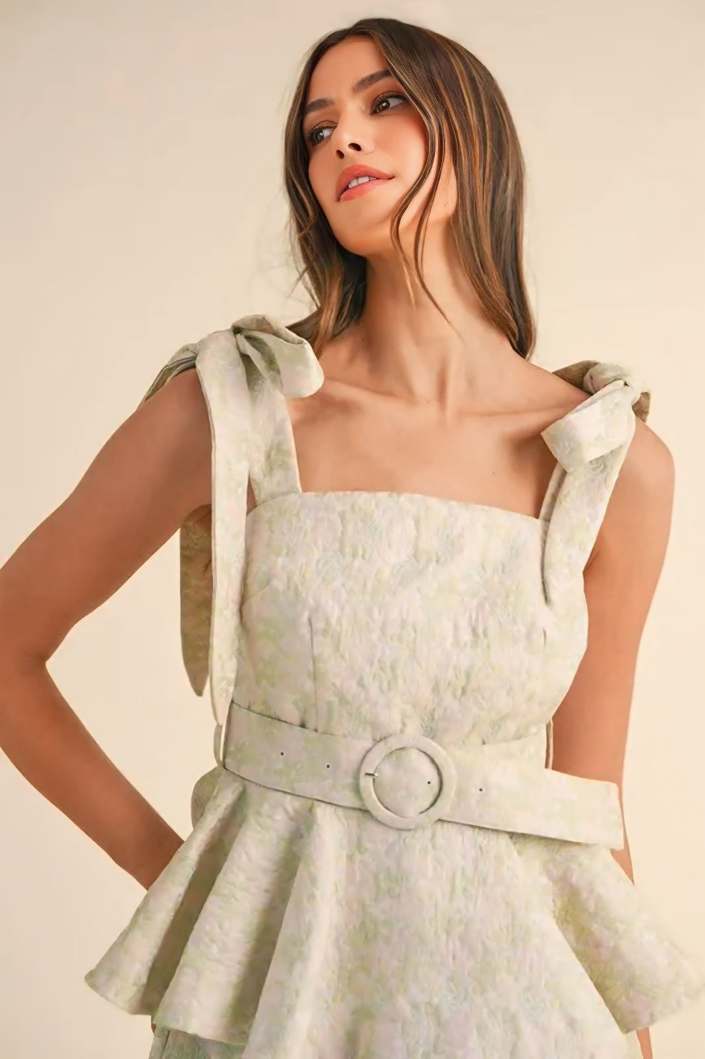 Jacquard Floral Peplum Top and Flare Shorts Set