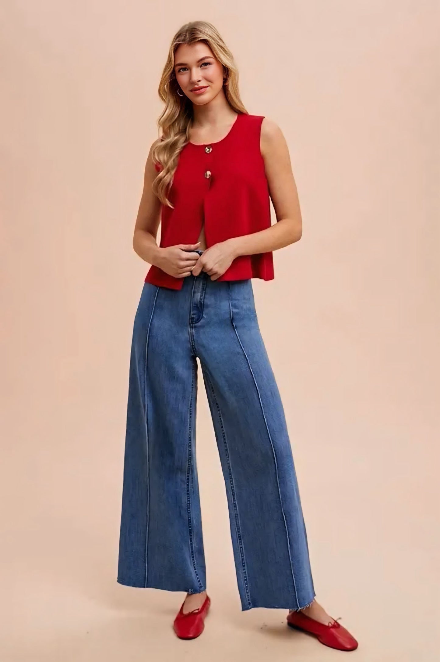 Metal Button Detail Crop Sweater Vest