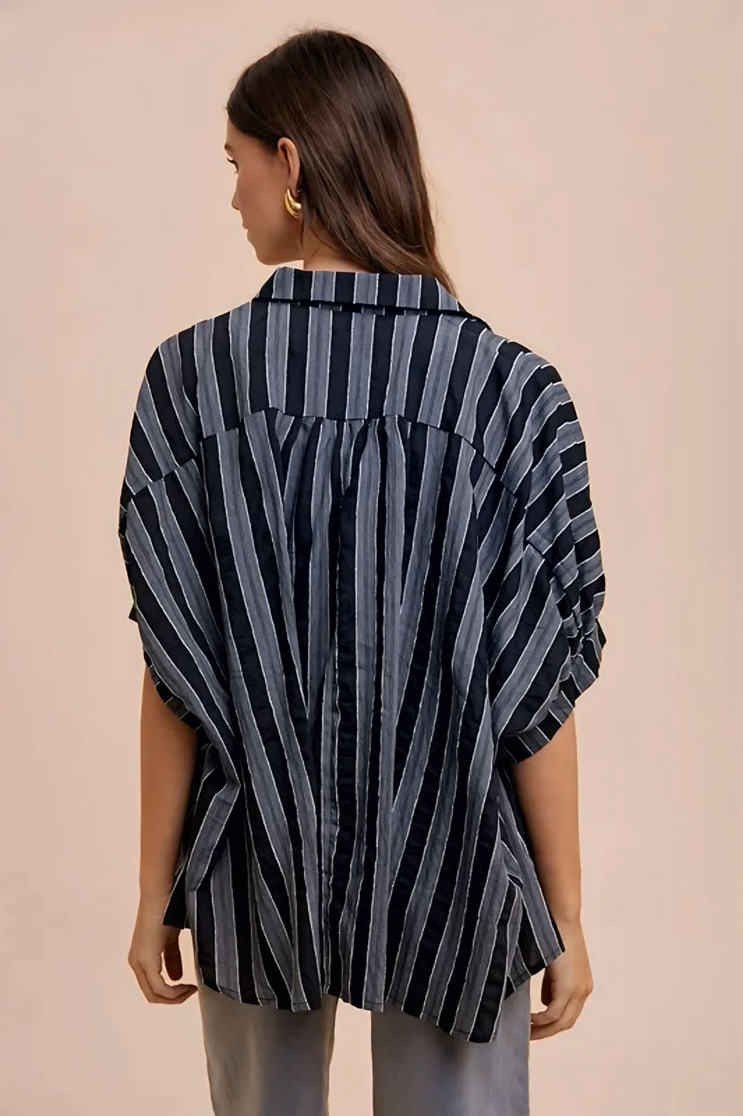 Oversized Drop Shoulder Striped Woven Shirt