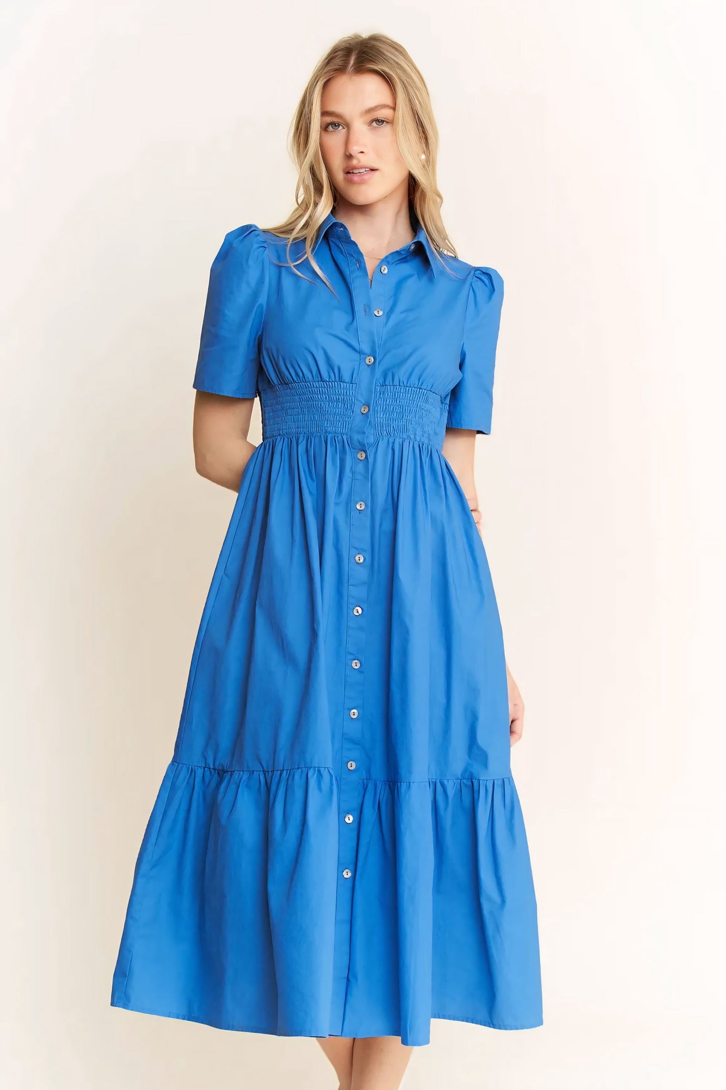 Short Sleeve Button Down Midi Dress
