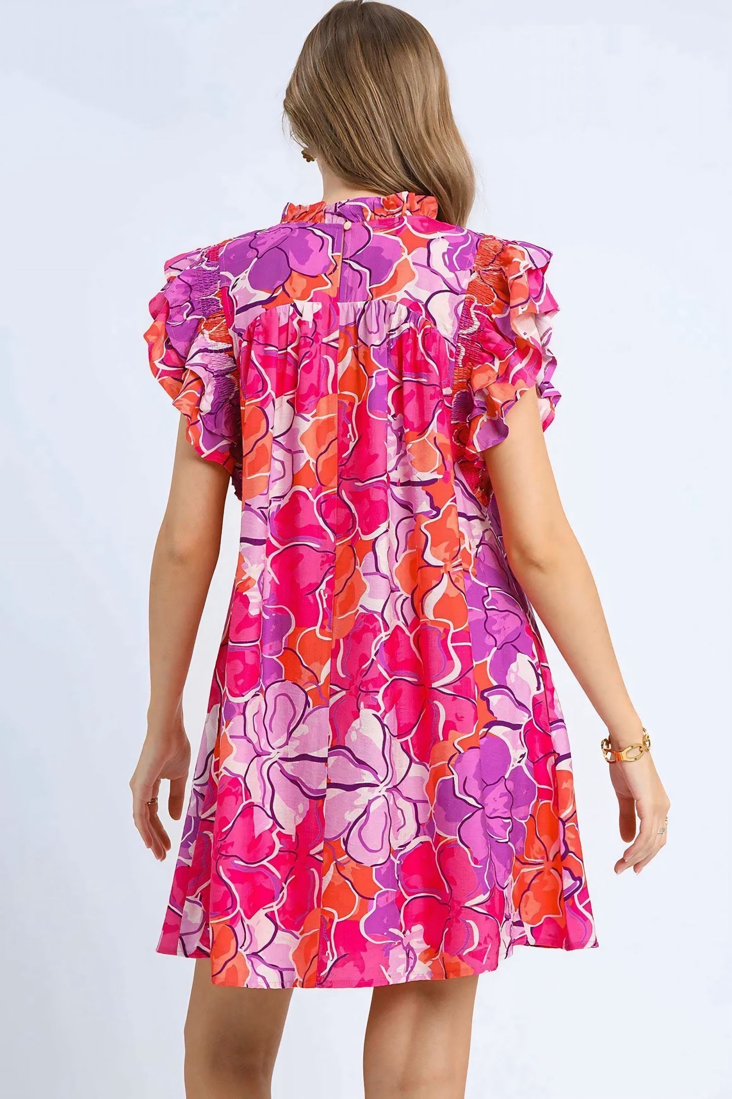 Floral Print Ruffle Sleeve Mini Dress