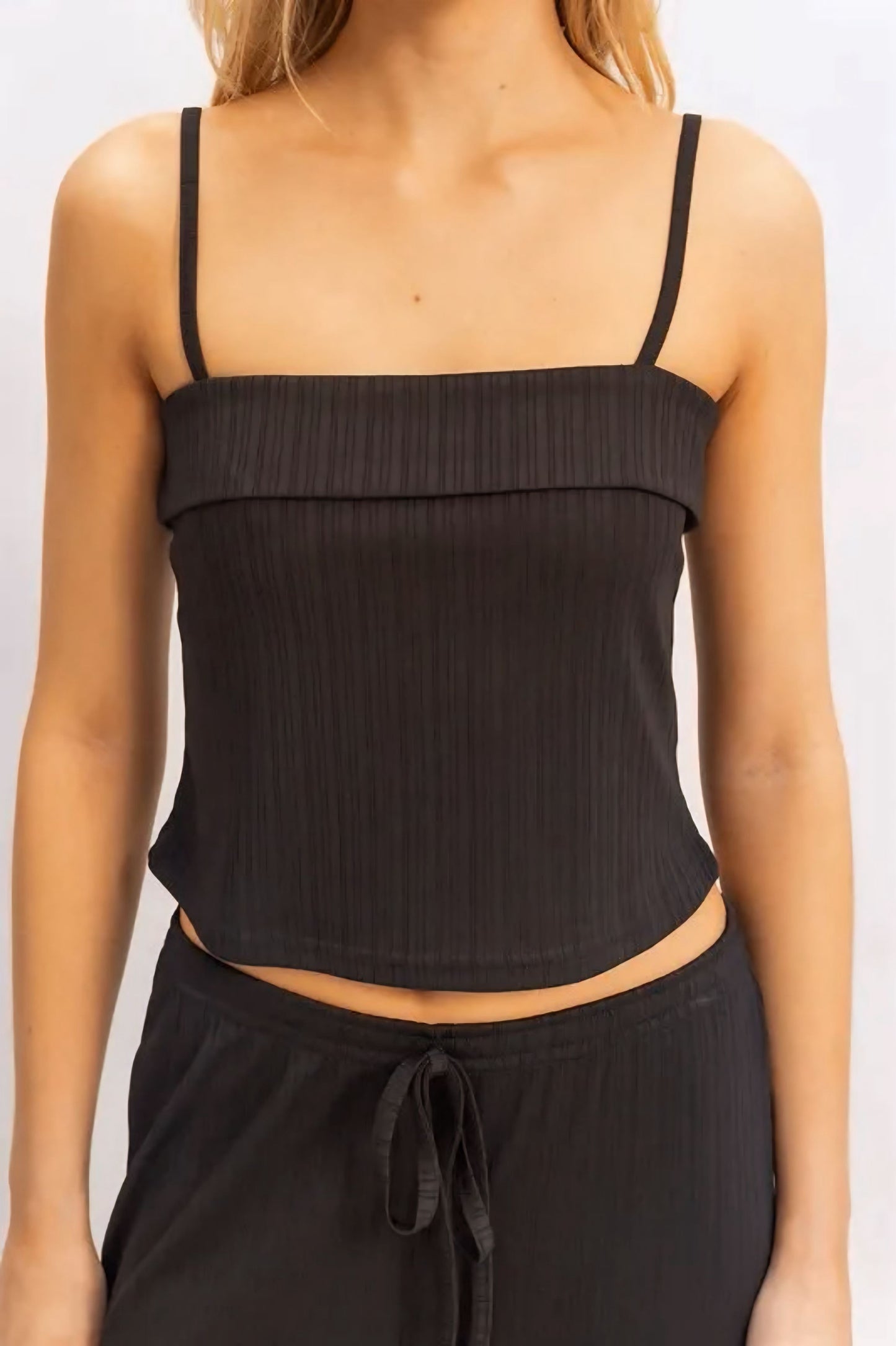Black Rib Knit Cami Top and Pants Set