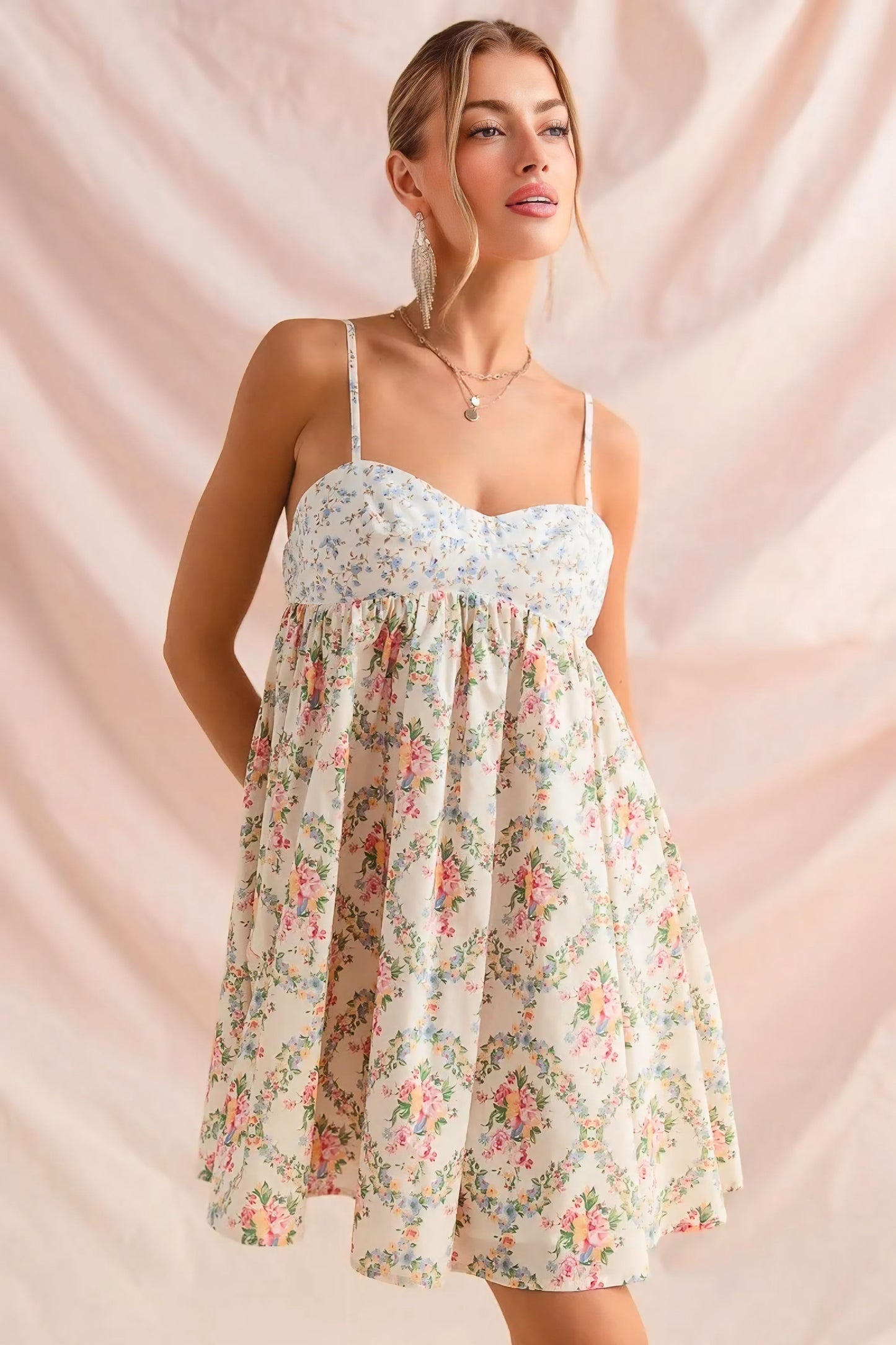 Mixed Floral Print Sleeveless Mini Dress