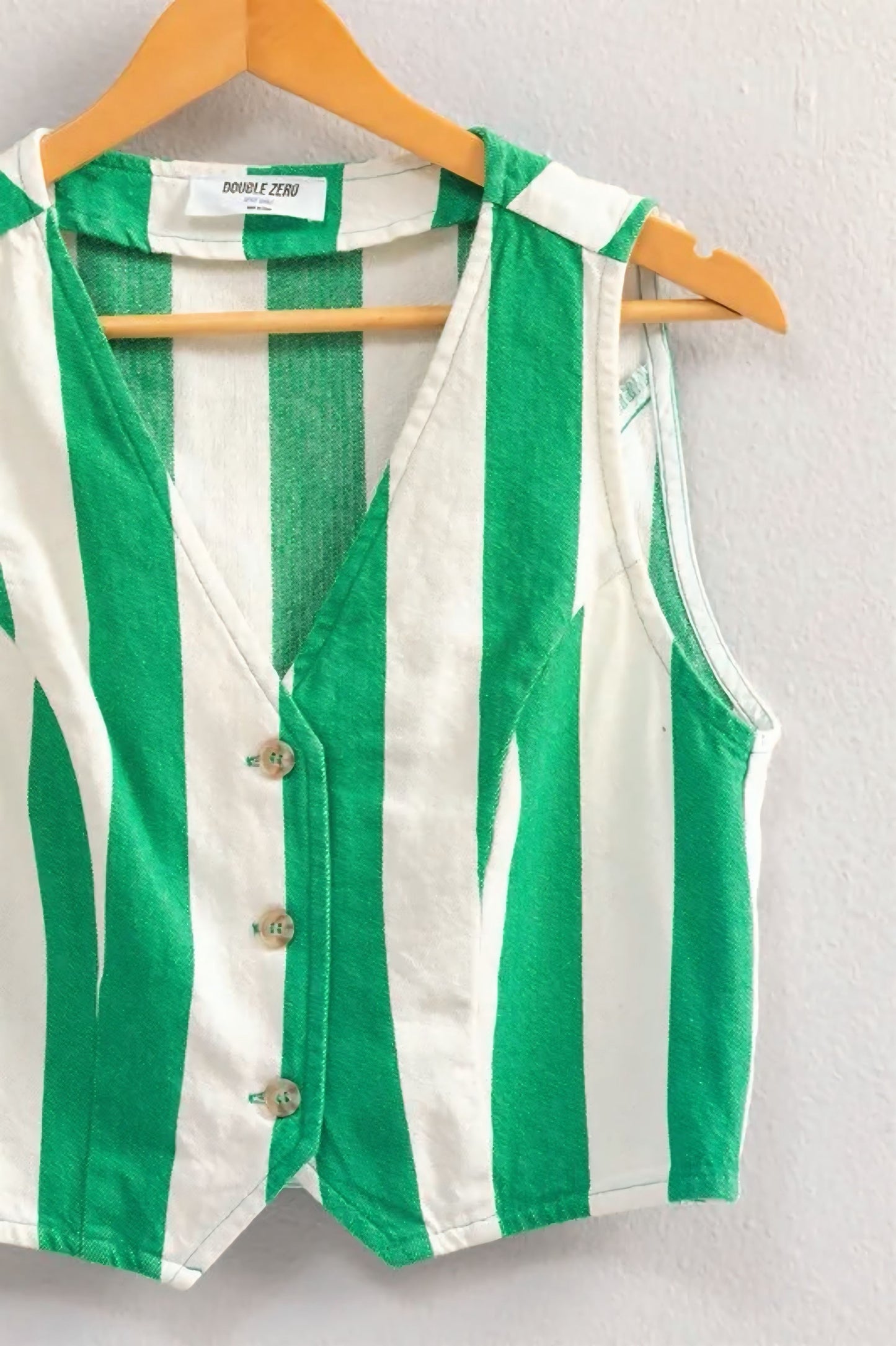 Woven Striped V-Neck Button Down Vest