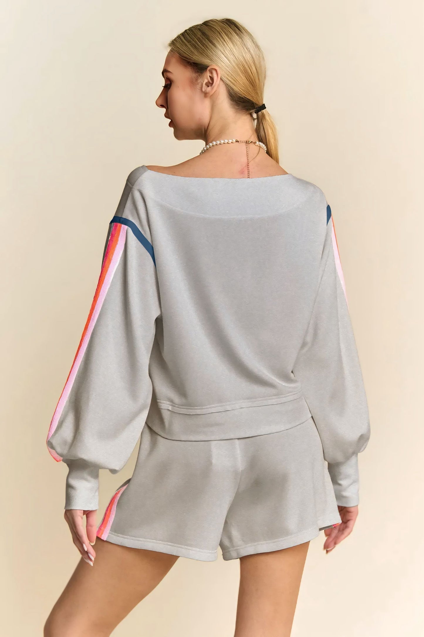 Sequin Stripe Long Sleeve Top And Short Pants Set