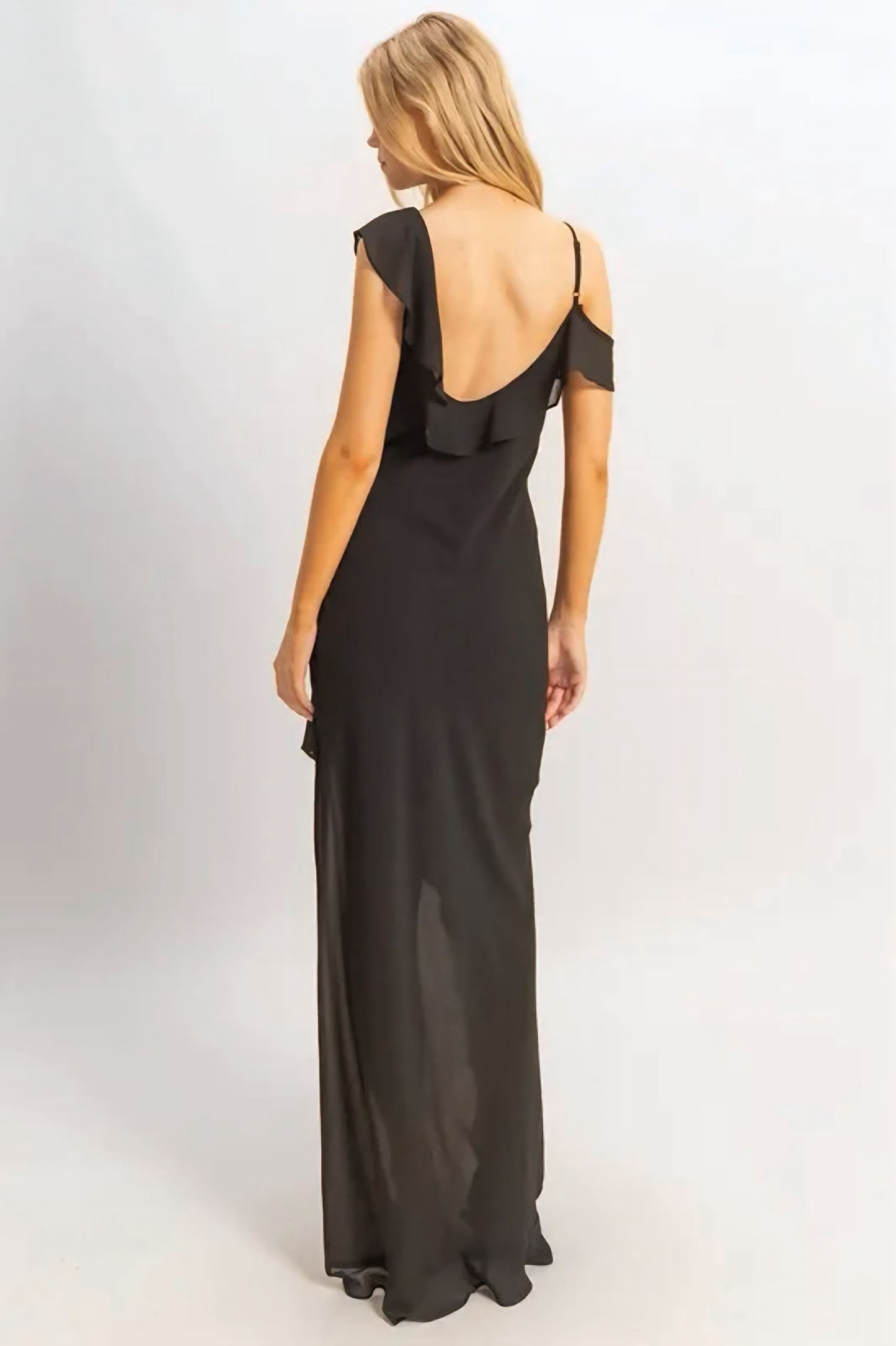 Chiffon Ruffle Trim Midi Dress