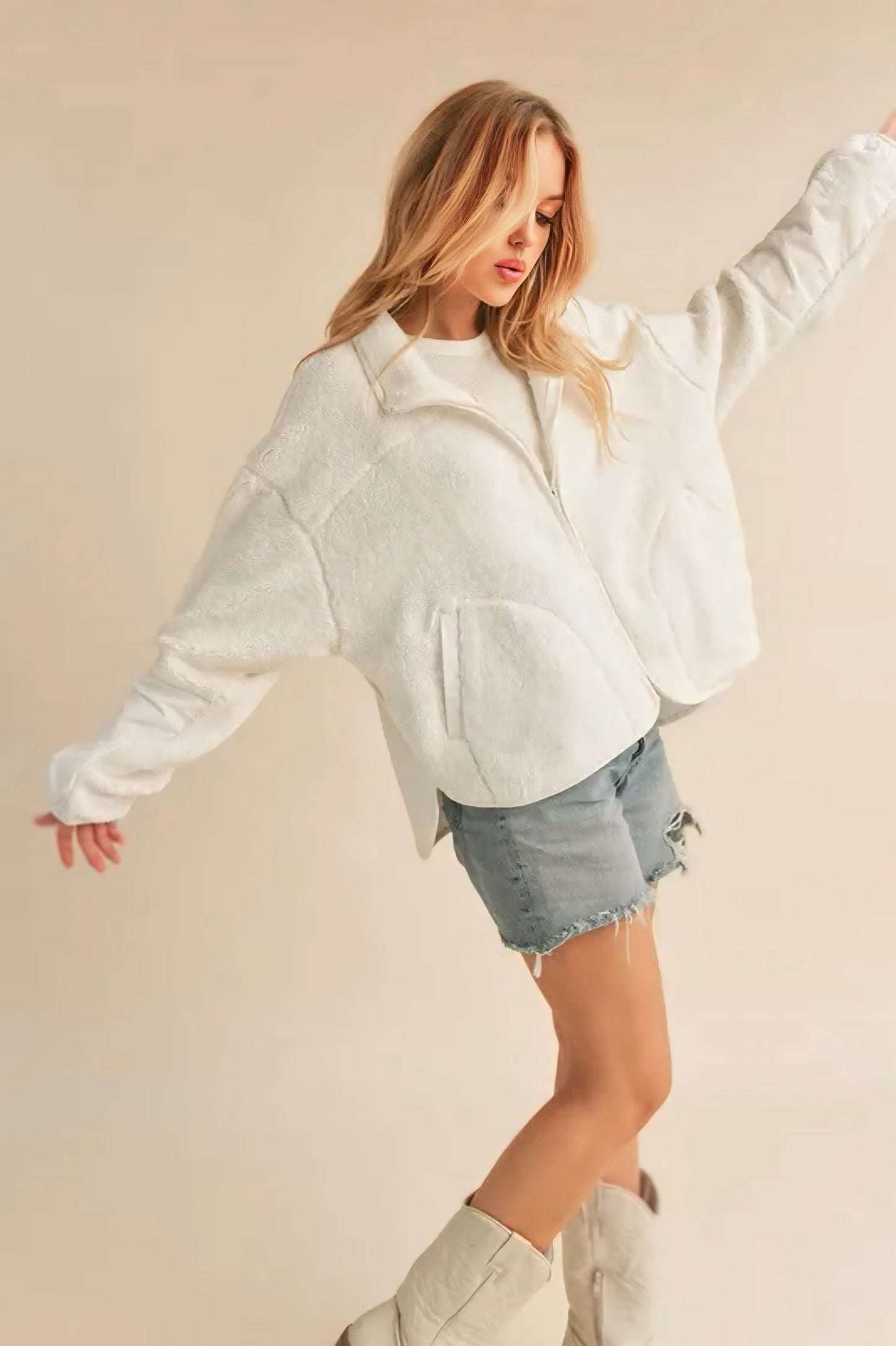 Zip Up Drop Shoulder Fleece Jacket