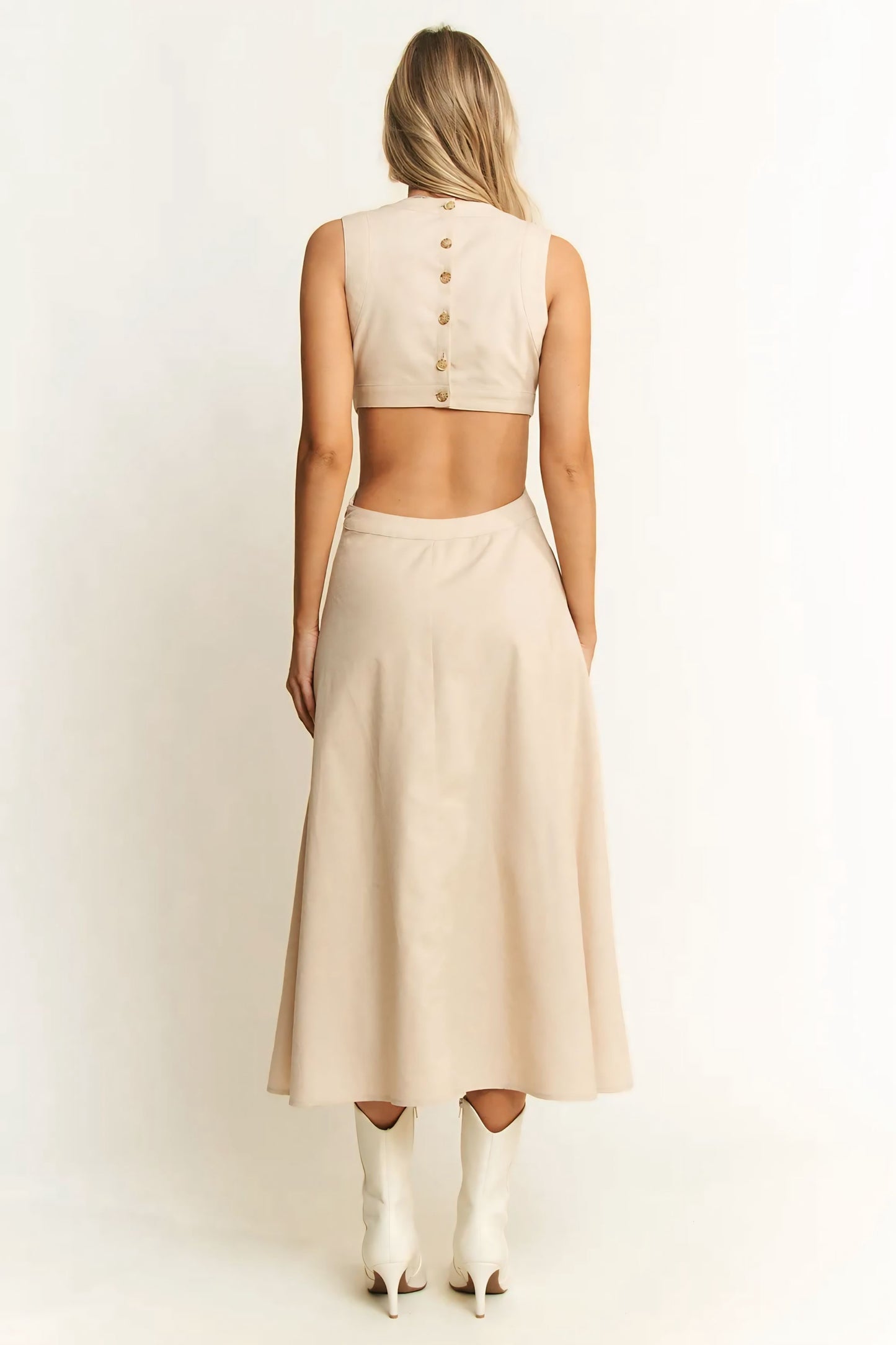 Solid Linen Midi Dress