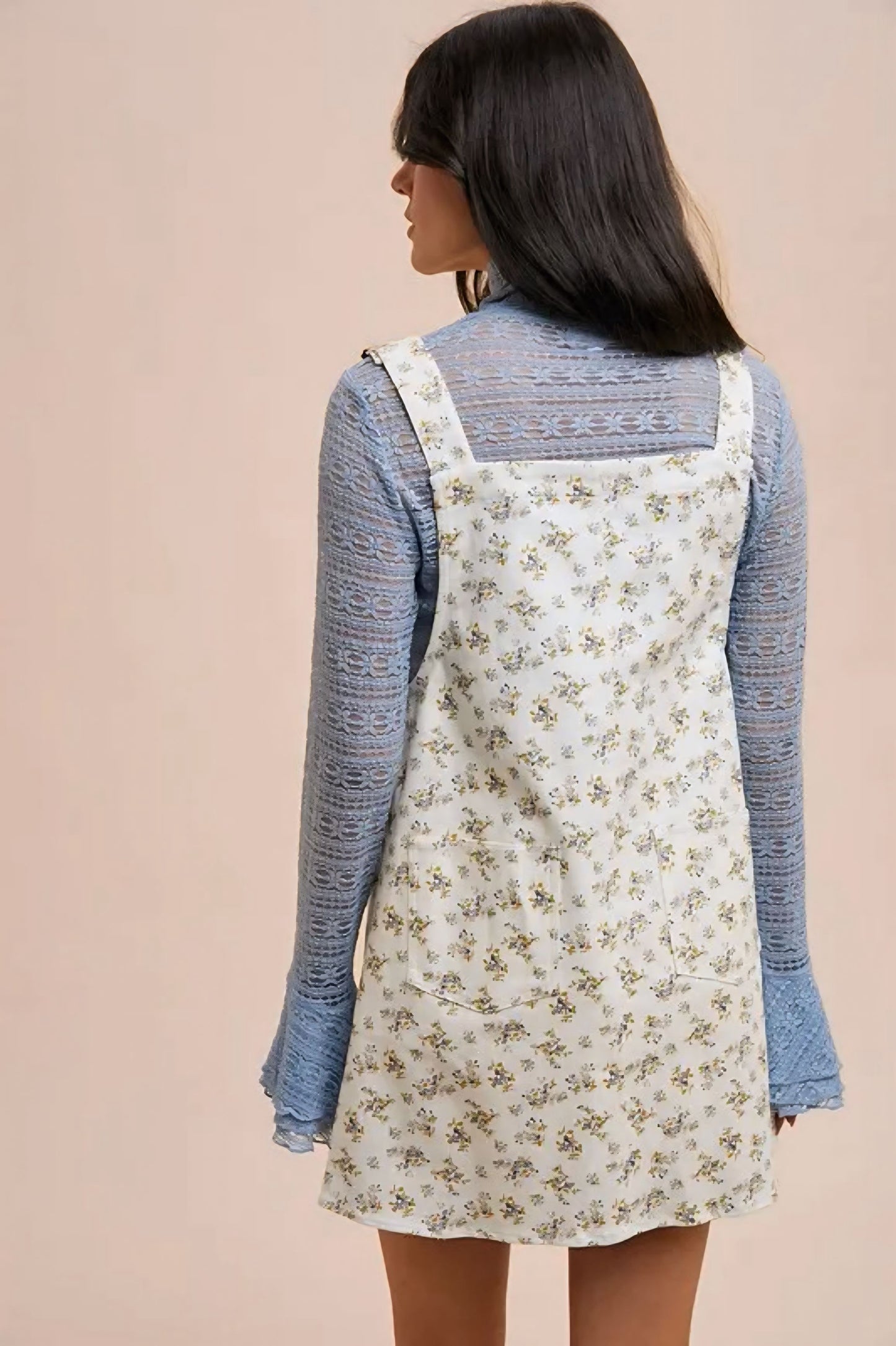 Ditsy Print Denim Overall Mini Dress