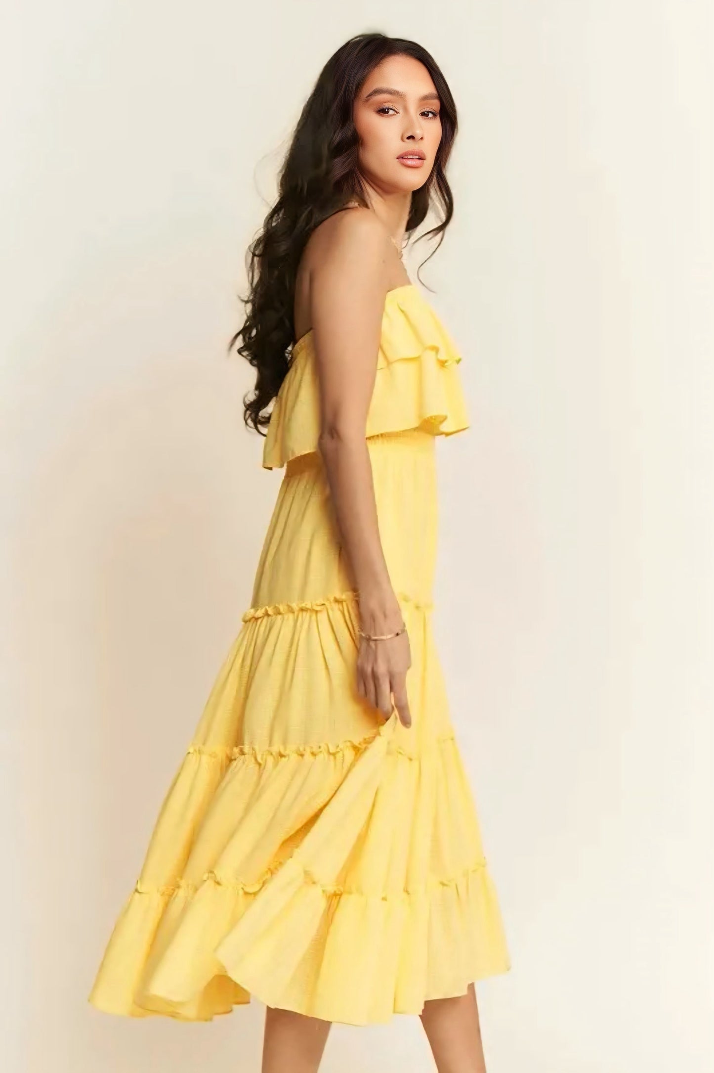 Tiered Flowing Tube Midi Dress