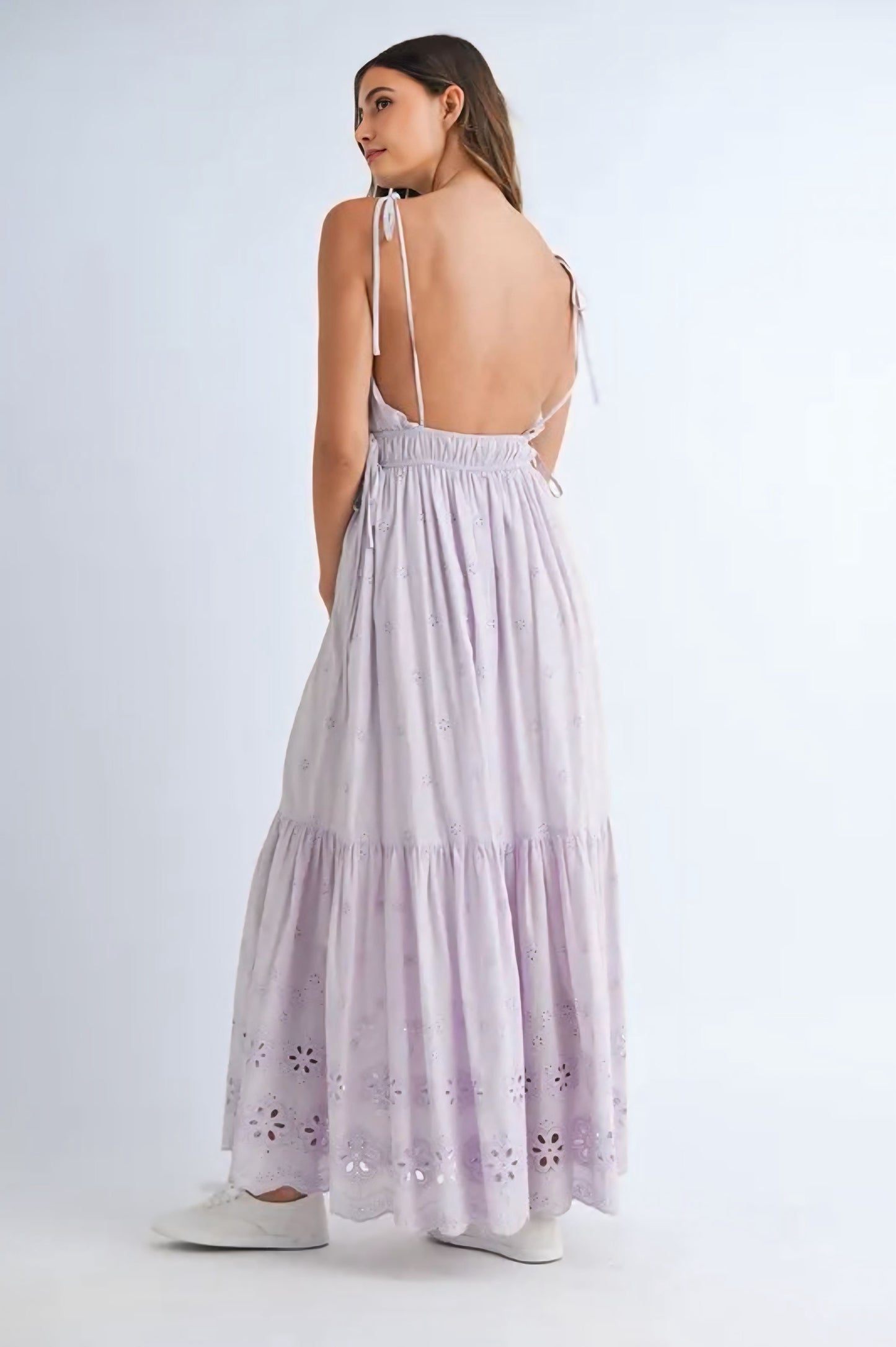 Eyelet Lace Maxi Dress With Side Strap Details