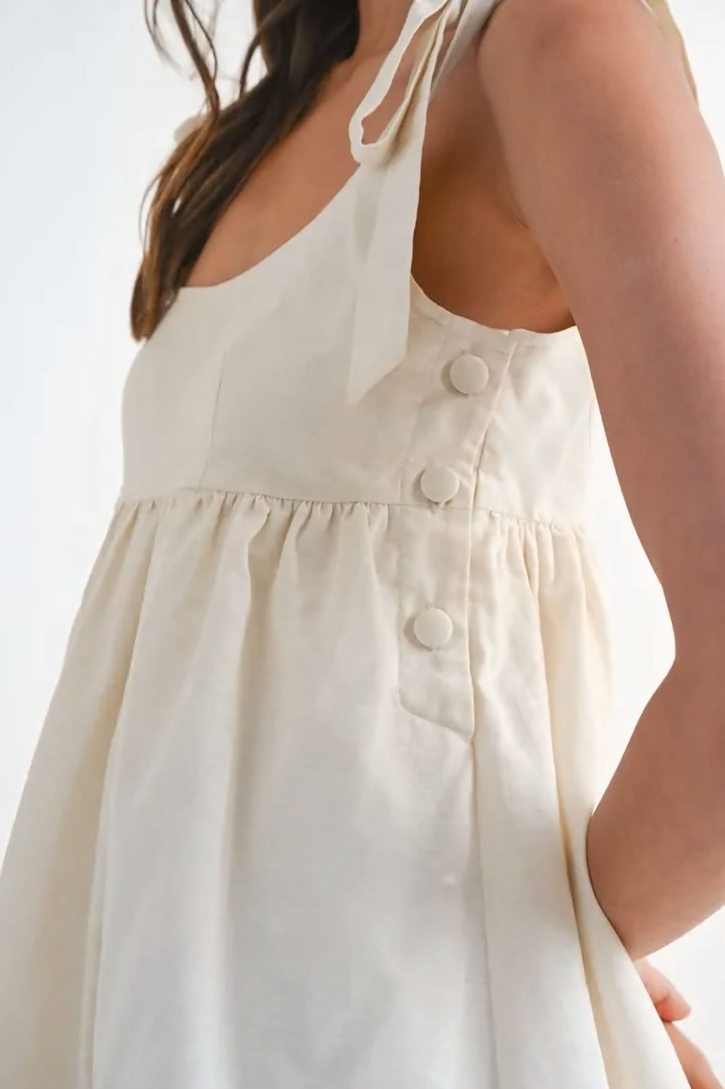 Zig Zag Embroidered Shoulder Tie Mini Dress