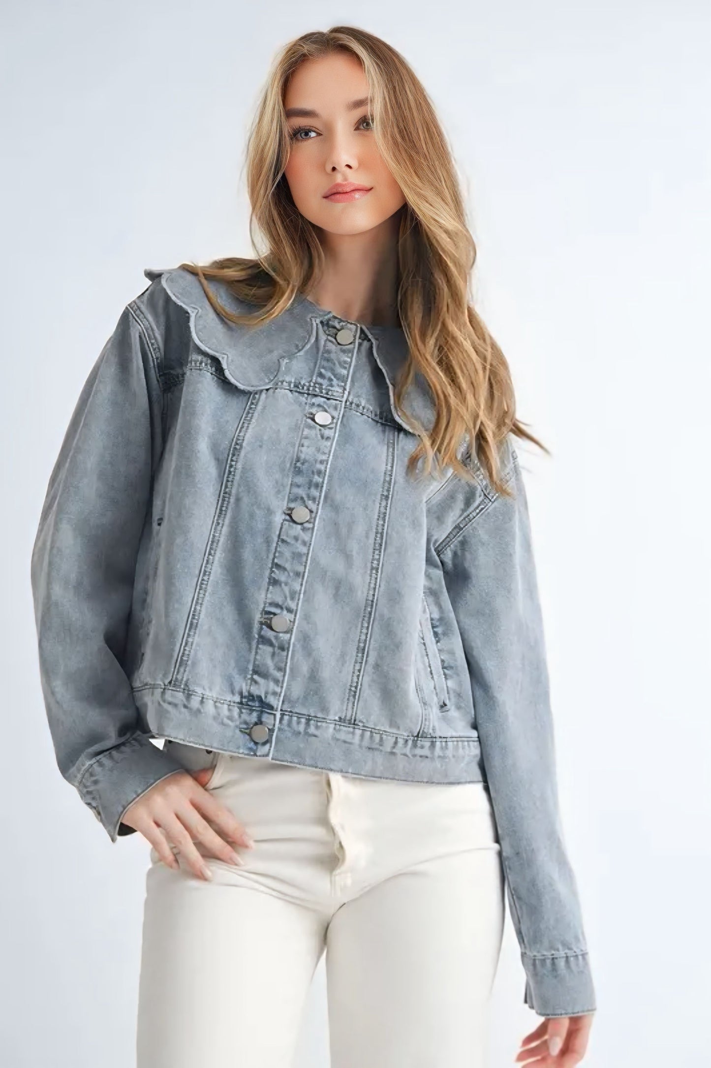 Scallop Peter Pan Collar Denim Jacket