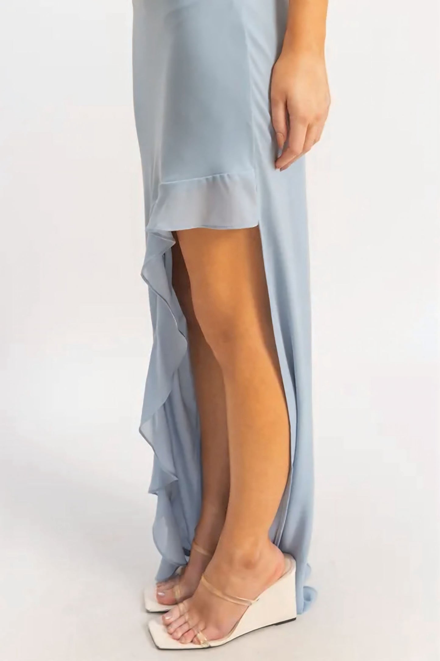 Chiffon Ruffle Trim Midi Dress
