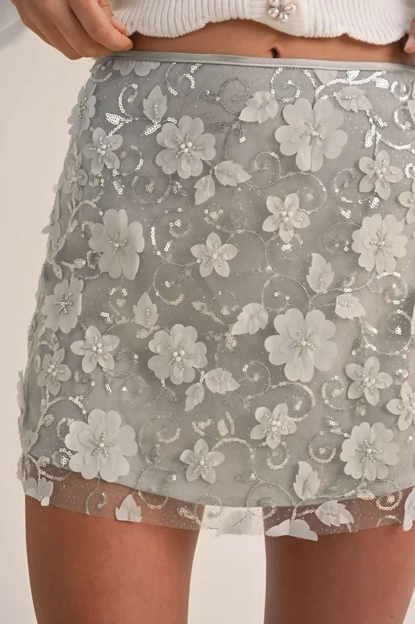 3D Floral Embellished Applique Mini Skirt