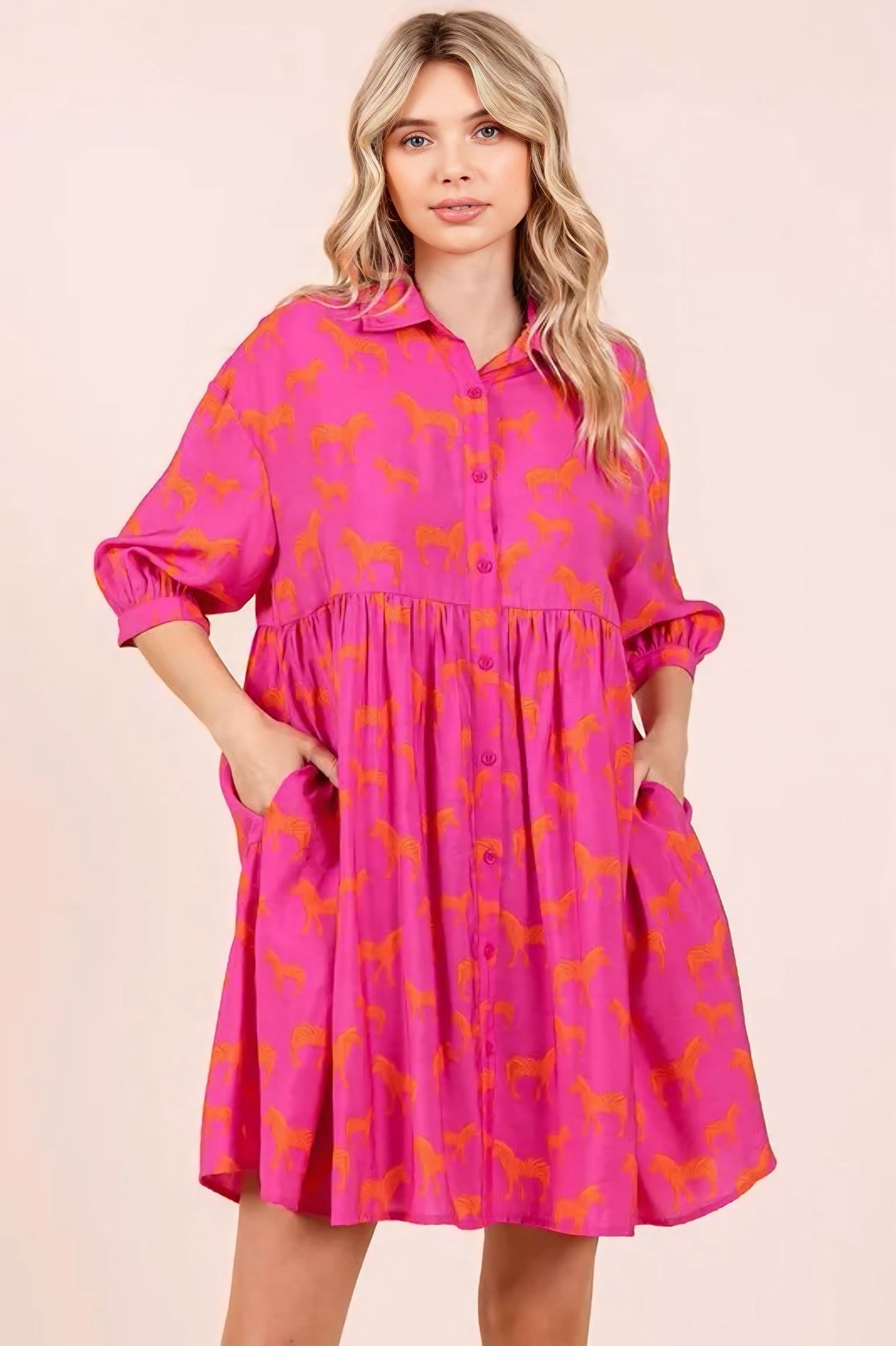 Zebra Print Button Down Shirt Mini Dress