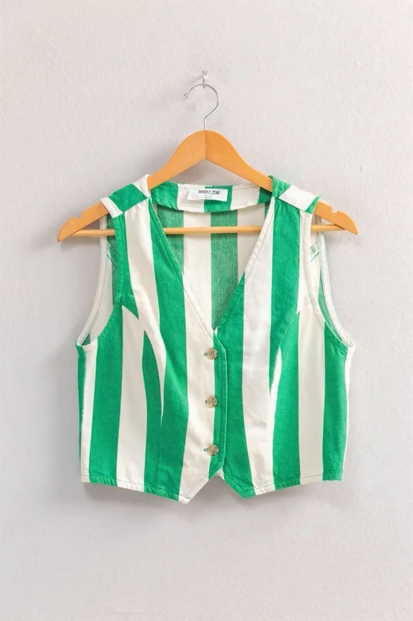 Woven Striped V-Neck Button Down Vest