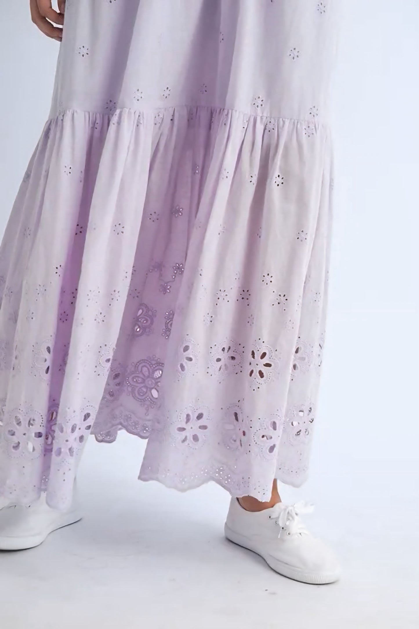 Eyelet Lace Maxi Dress With Side Strap Details