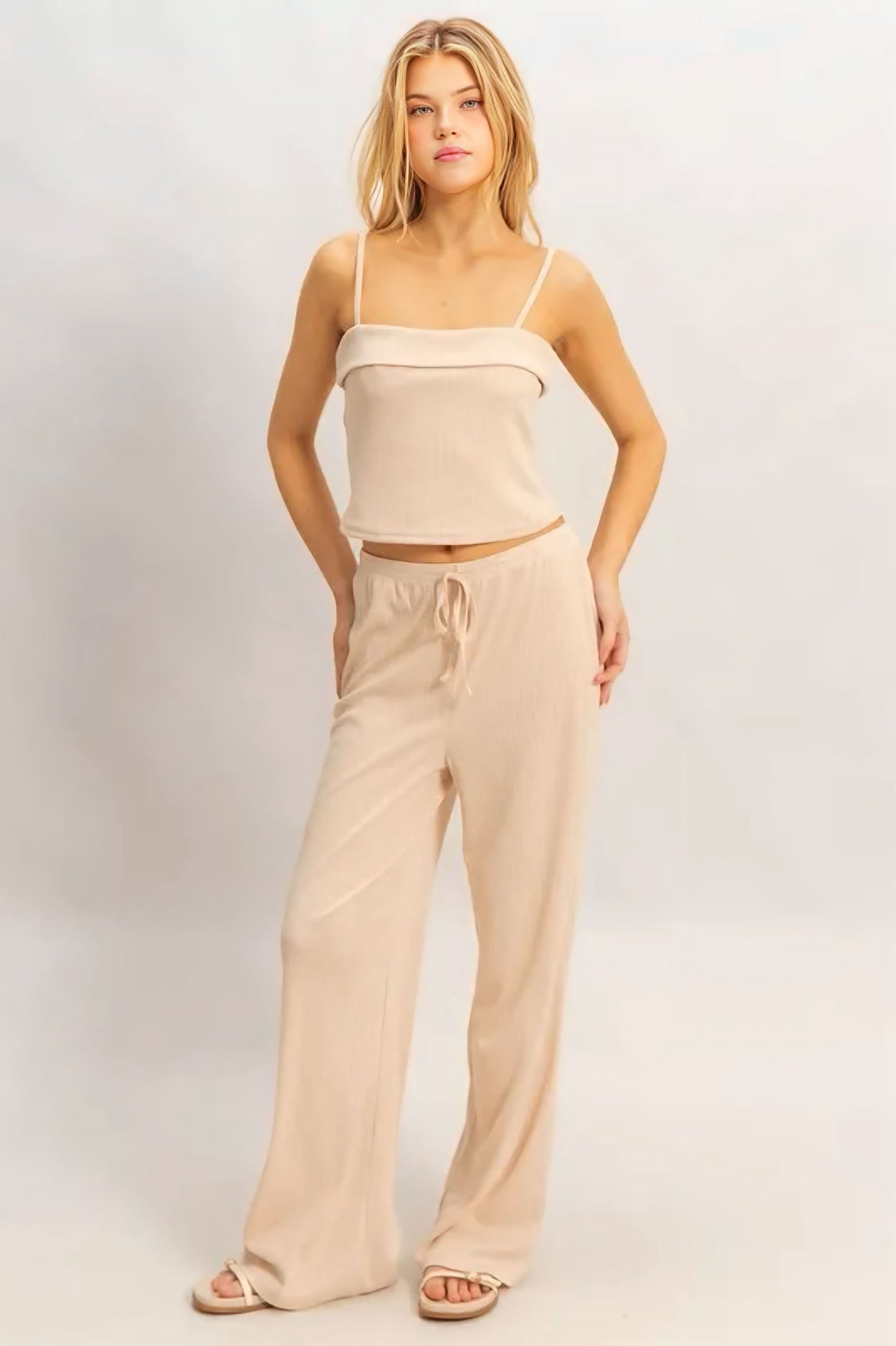 Almond Rib Knit Cami Top and Pants Set