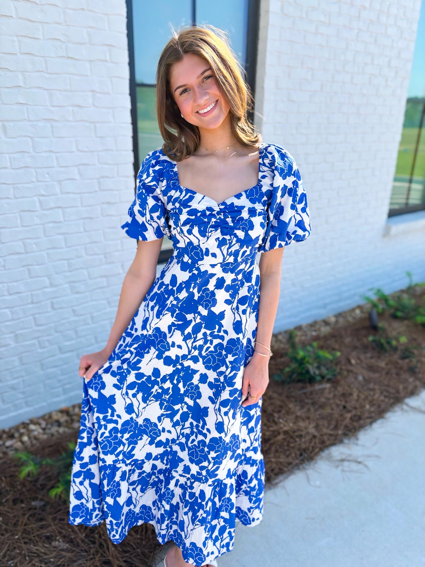 Floral Sweetheart Puff Sleeve Dress