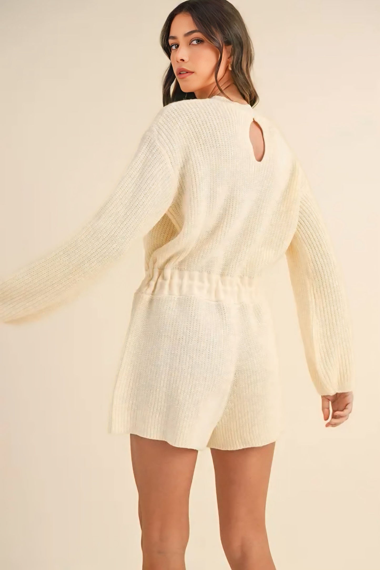 Round Neck Long Sleeve Sweater Romper