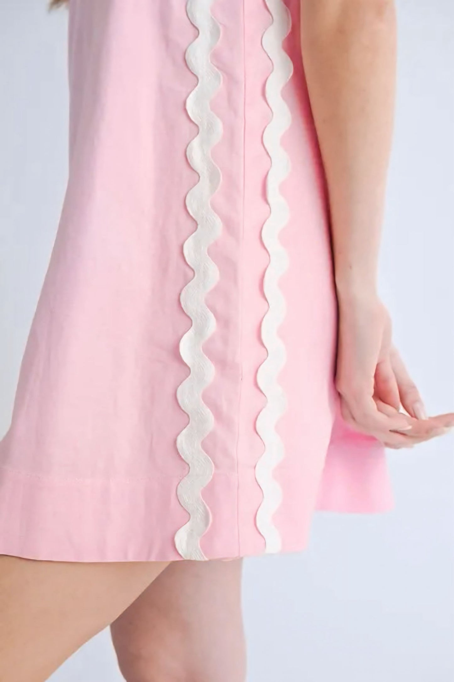 Linen Mix Side Ric Rac A-Line Mini Dress