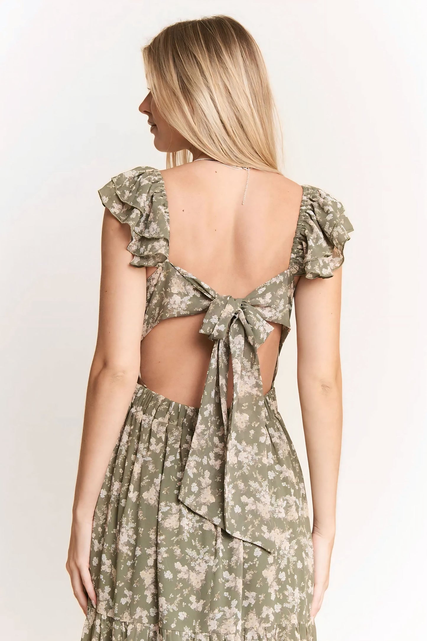 Sage Ruffle Sleeve Tiered Maxi Dress