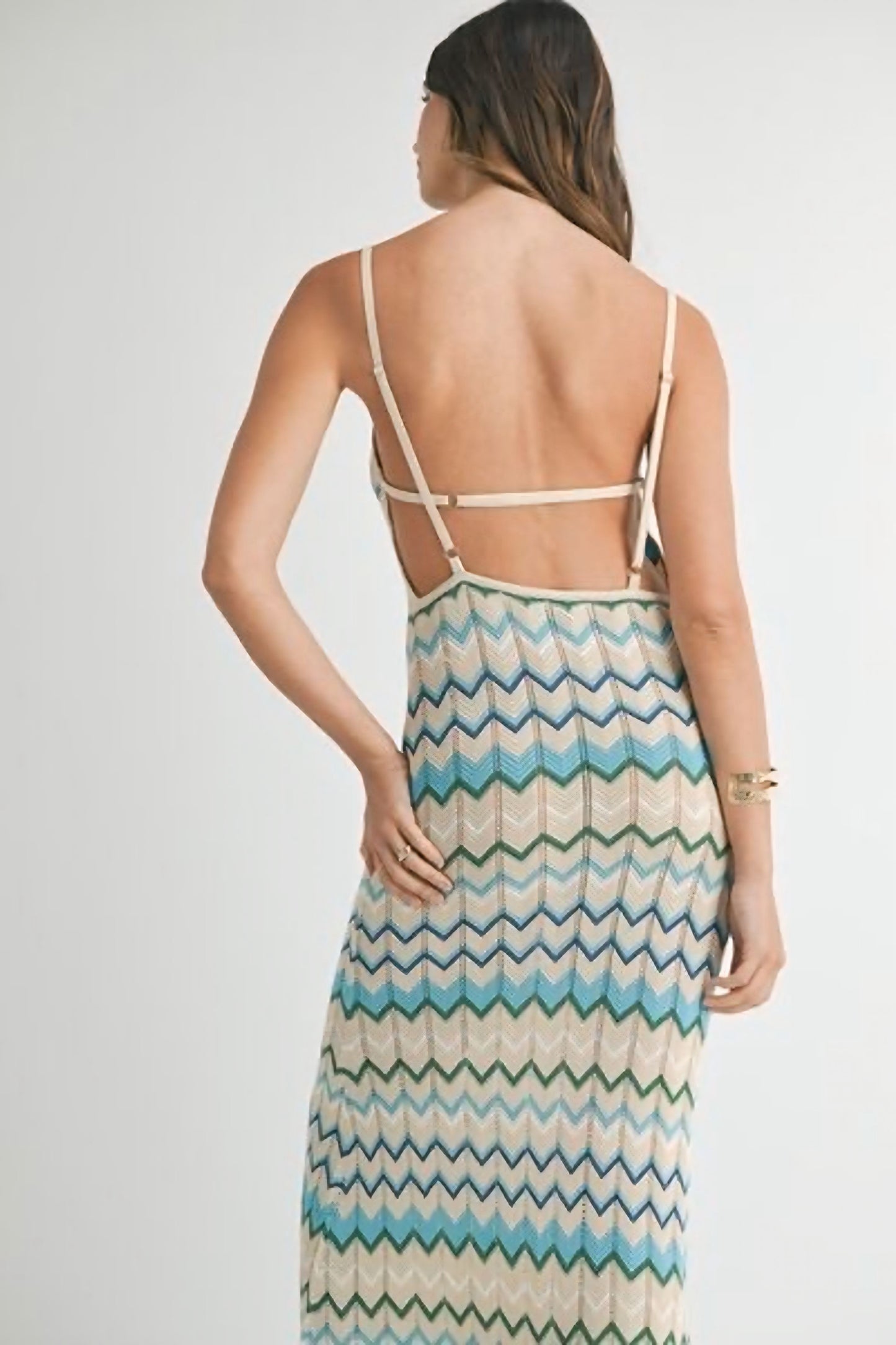 Lightweight Pointelle Chevron Knit Maxi Dress