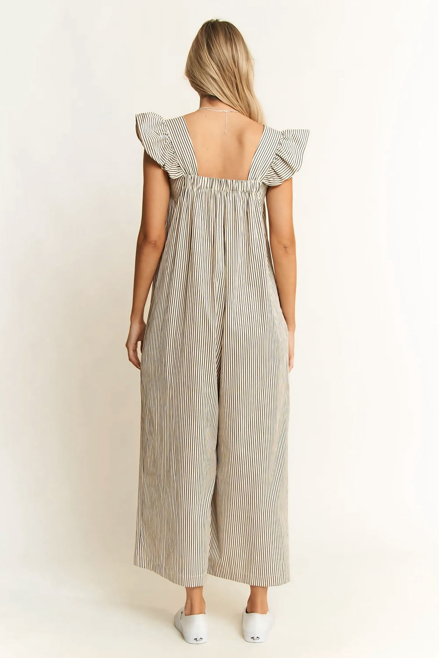 Stripe Sleeveless Ruffle Jumpsuit
