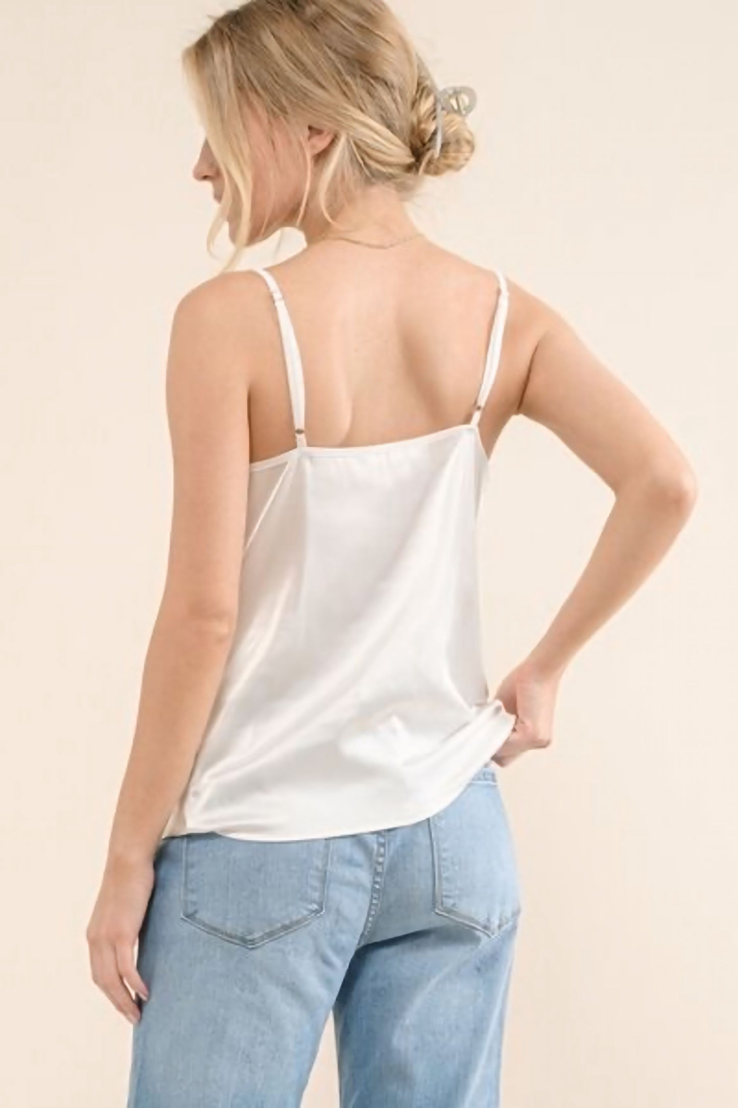 Satin Cami with Adjustable Strap - White
