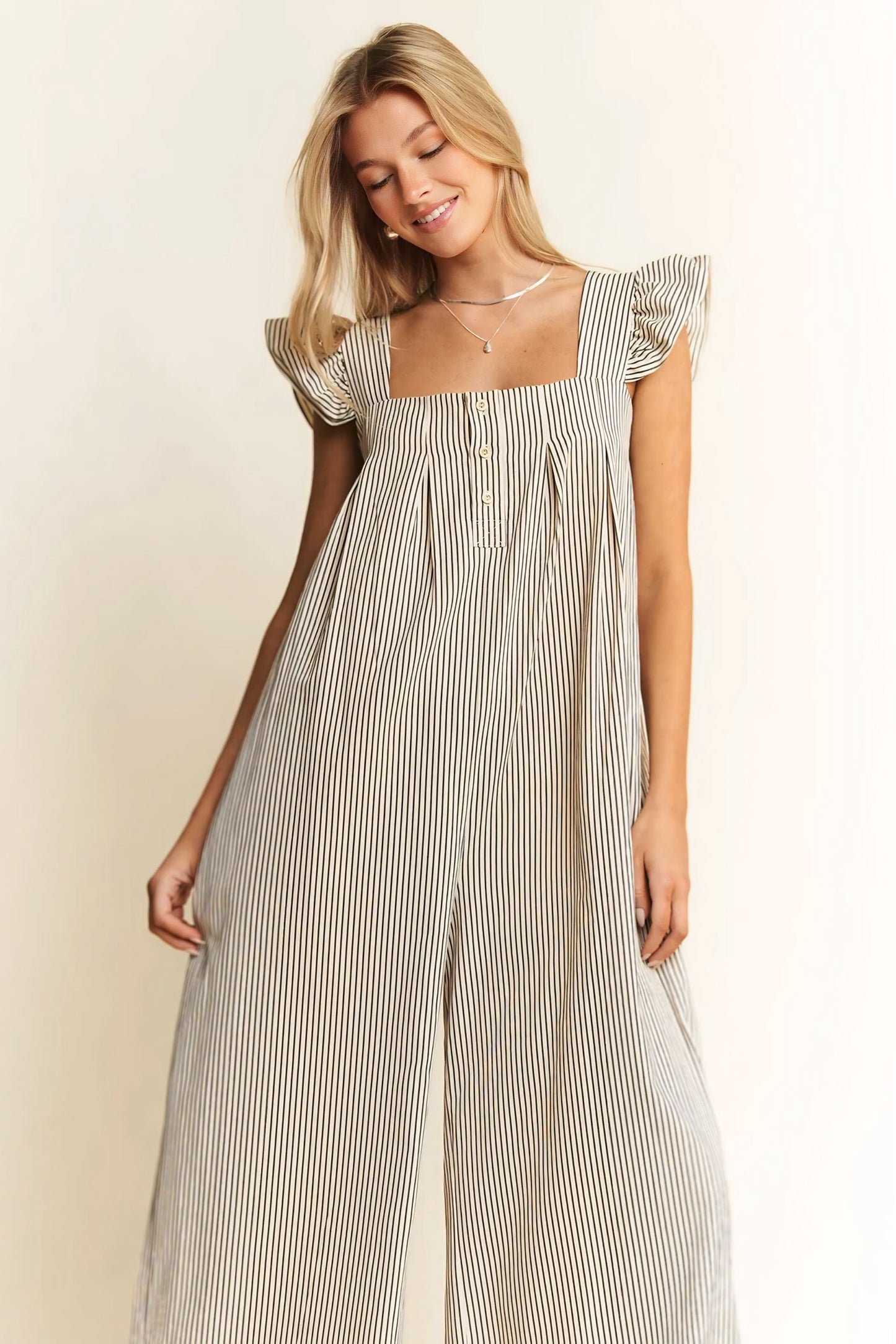 Stripe Sleeveless Ruffle Jumpsuit
