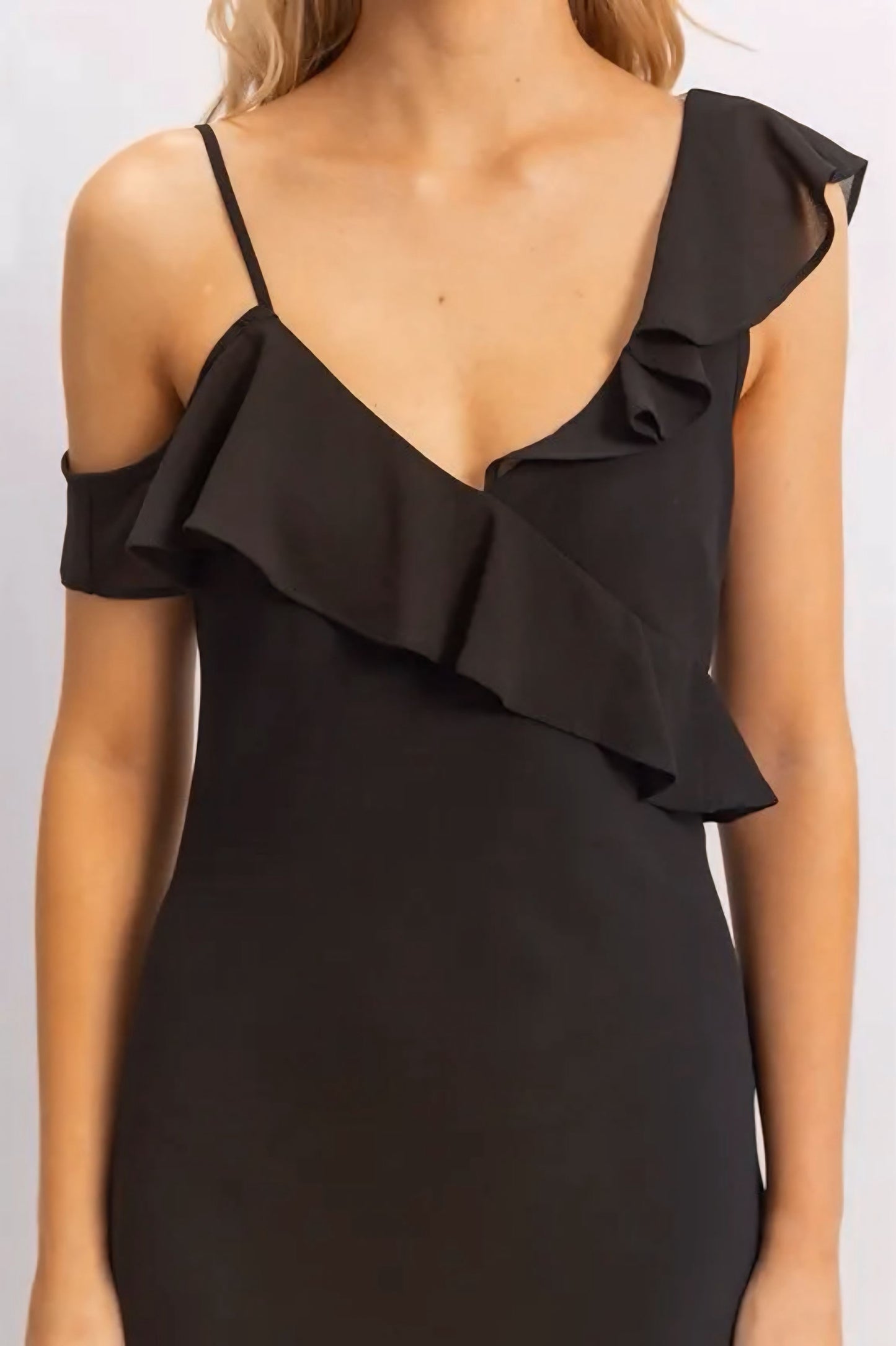 Chiffon Ruffle Trim Midi Dress