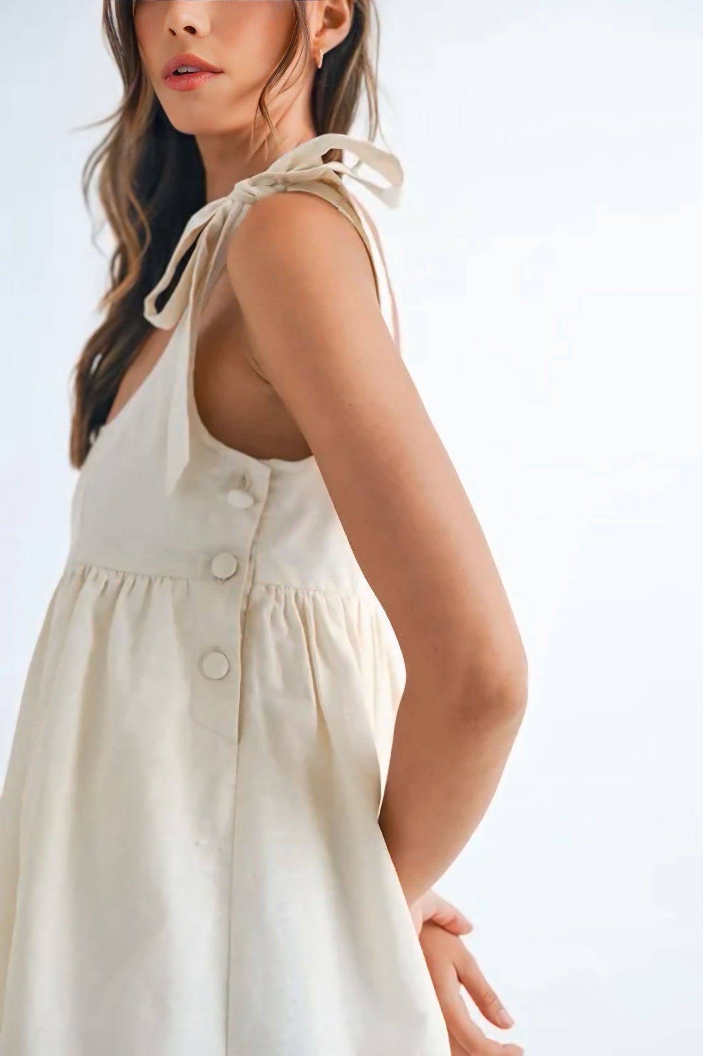 Zig Zag Embroidered Shoulder Tie Mini Dress