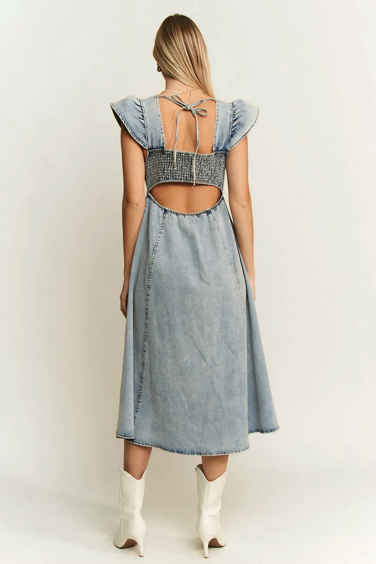 Ruffled Denim Midi Dress