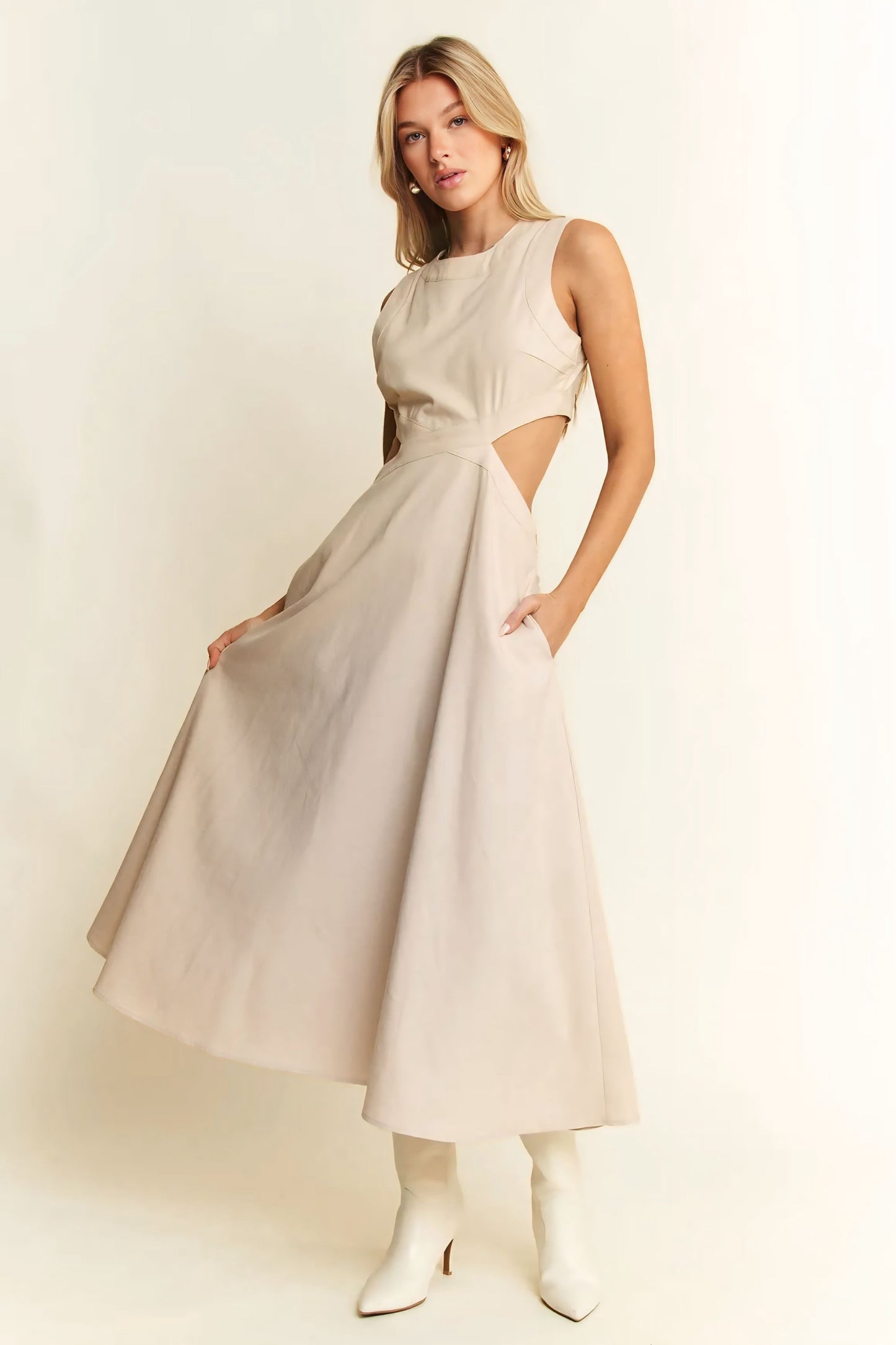 Solid Linen Midi Dress