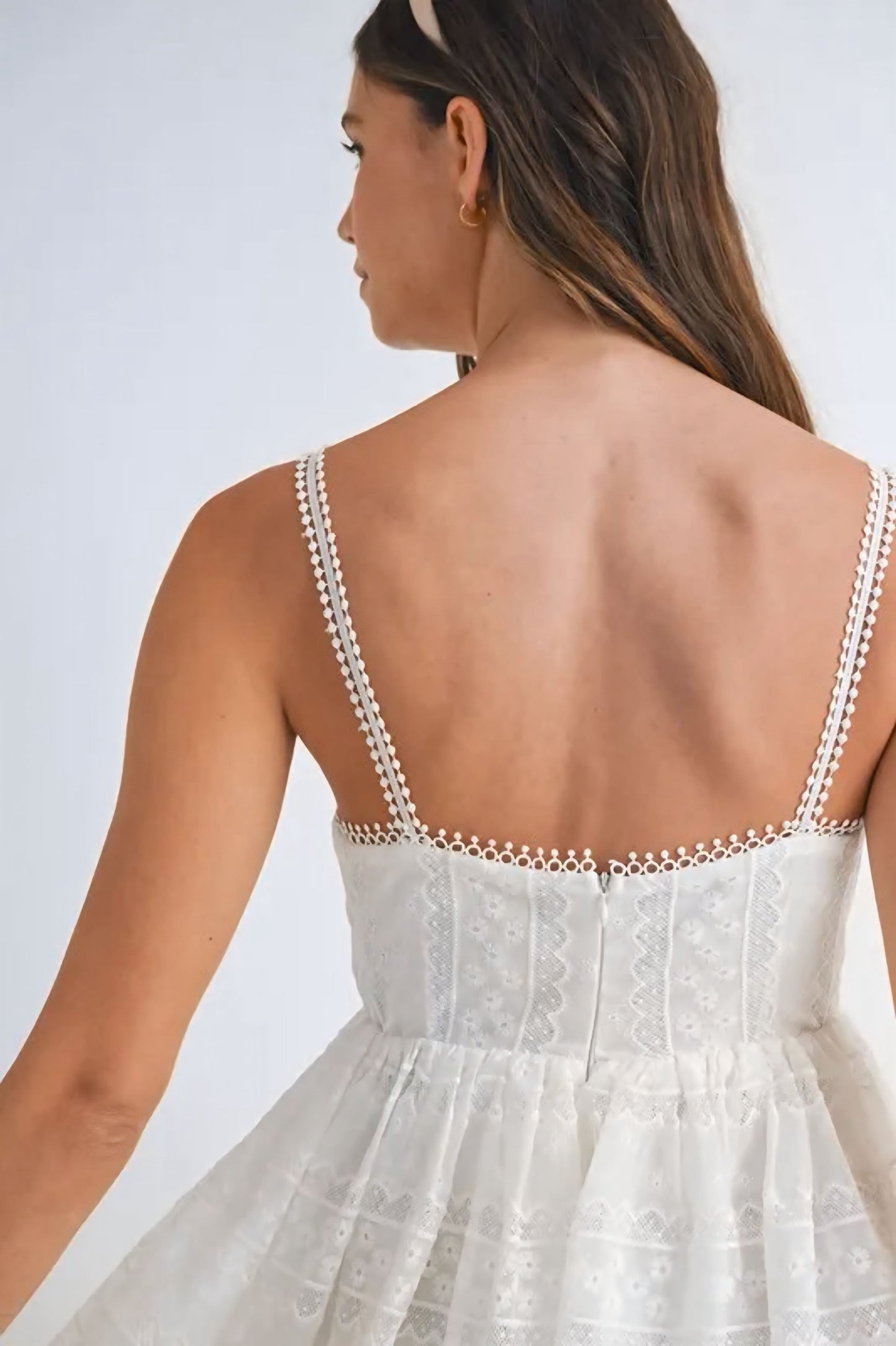 Eyelet Lace Babydoll Mini Cami Dress