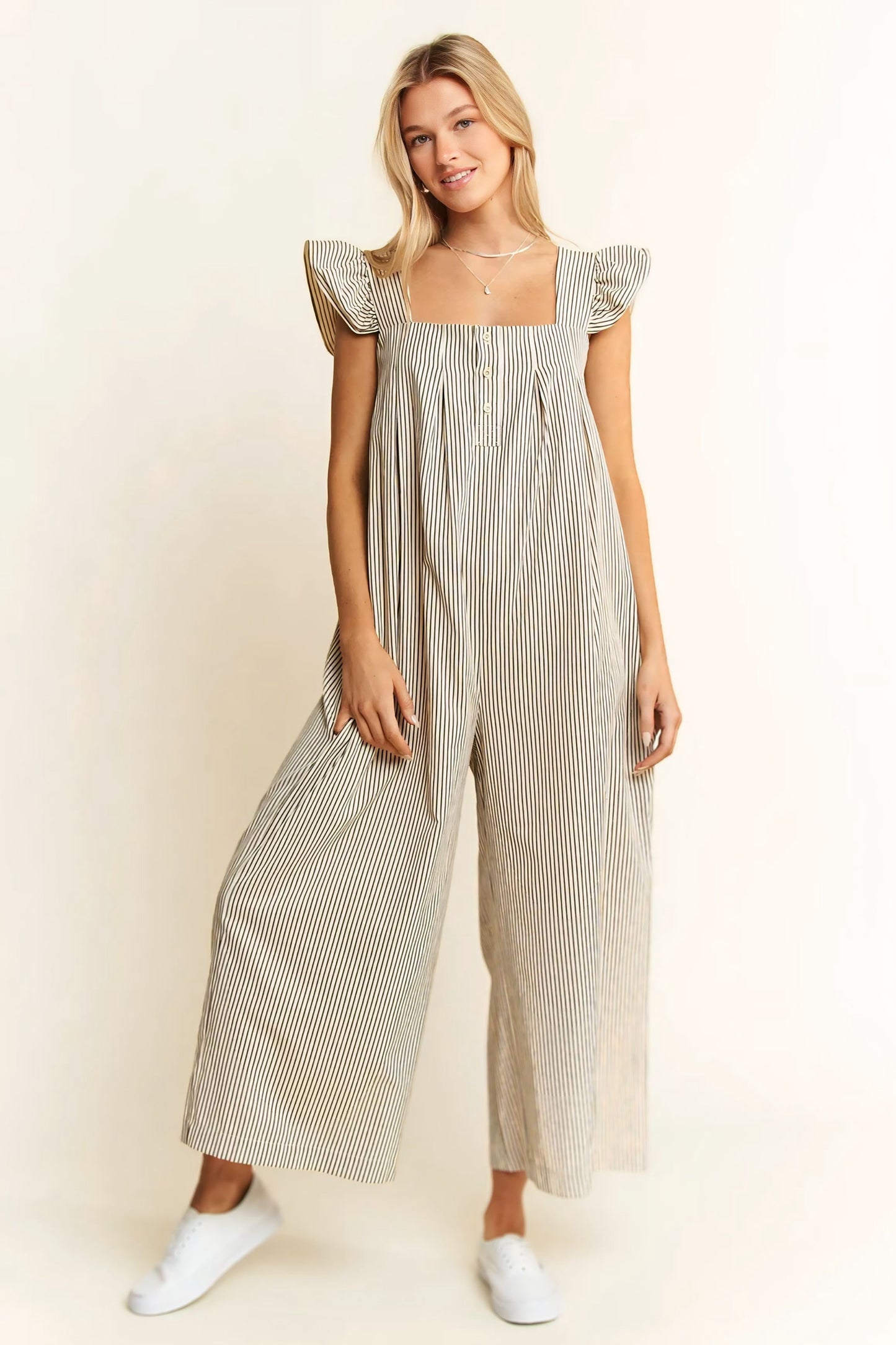 Stripe Sleeveless Ruffle Jumpsuit