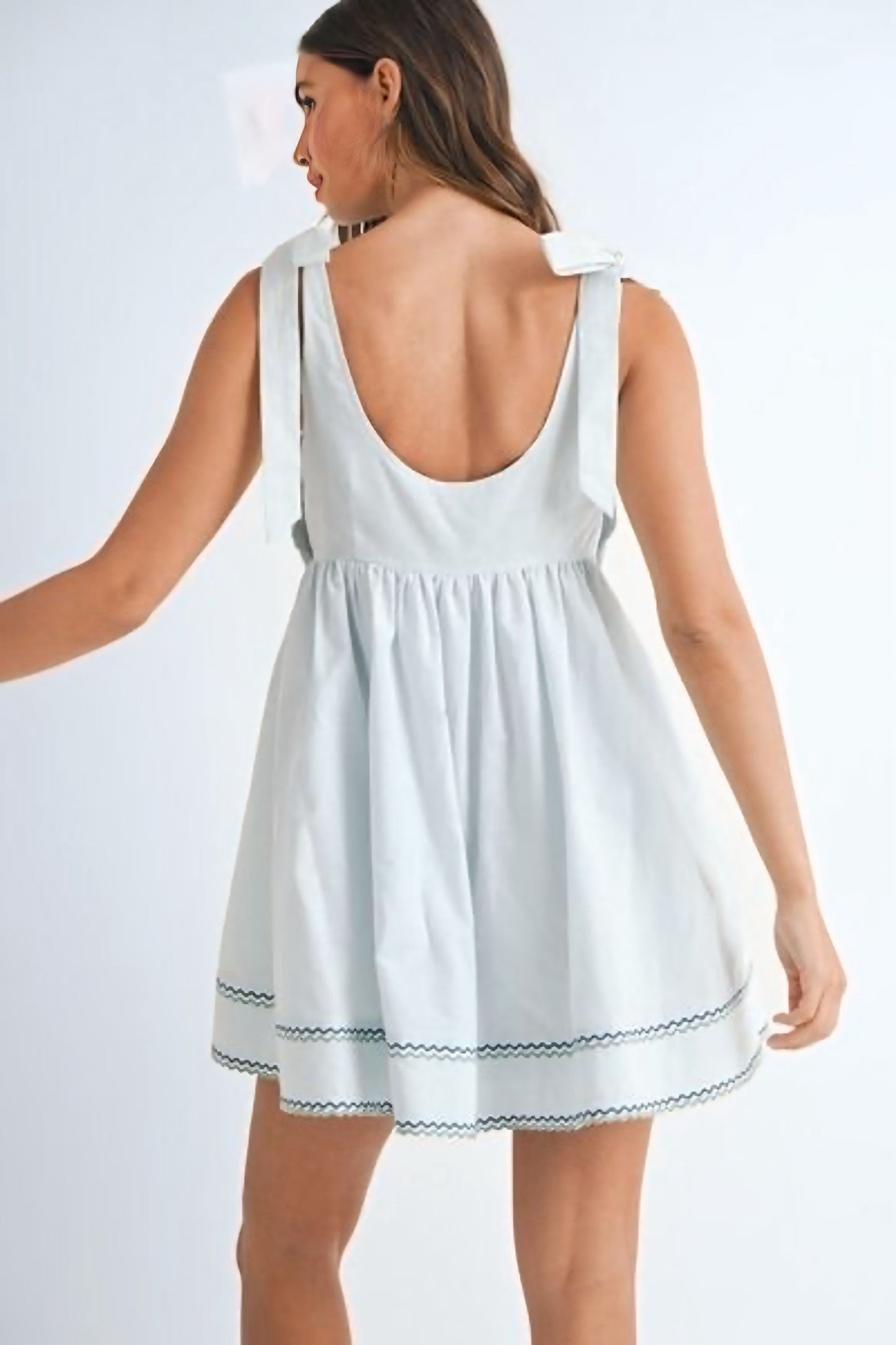 Zig Zag Embroidered Shoulder Tie Mini Dress