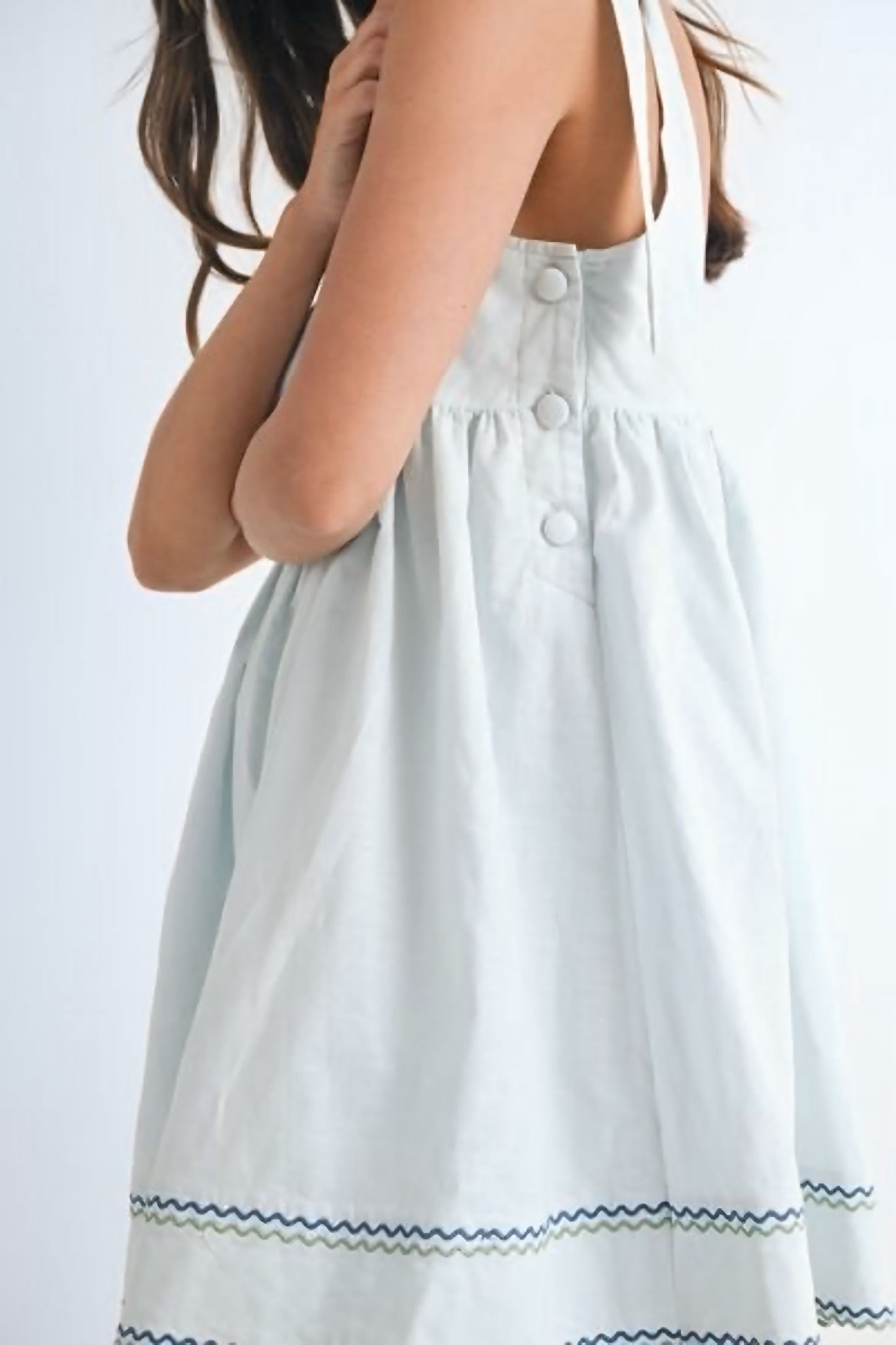 Zig Zag Embroidered Shoulder Tie Mini Dress
