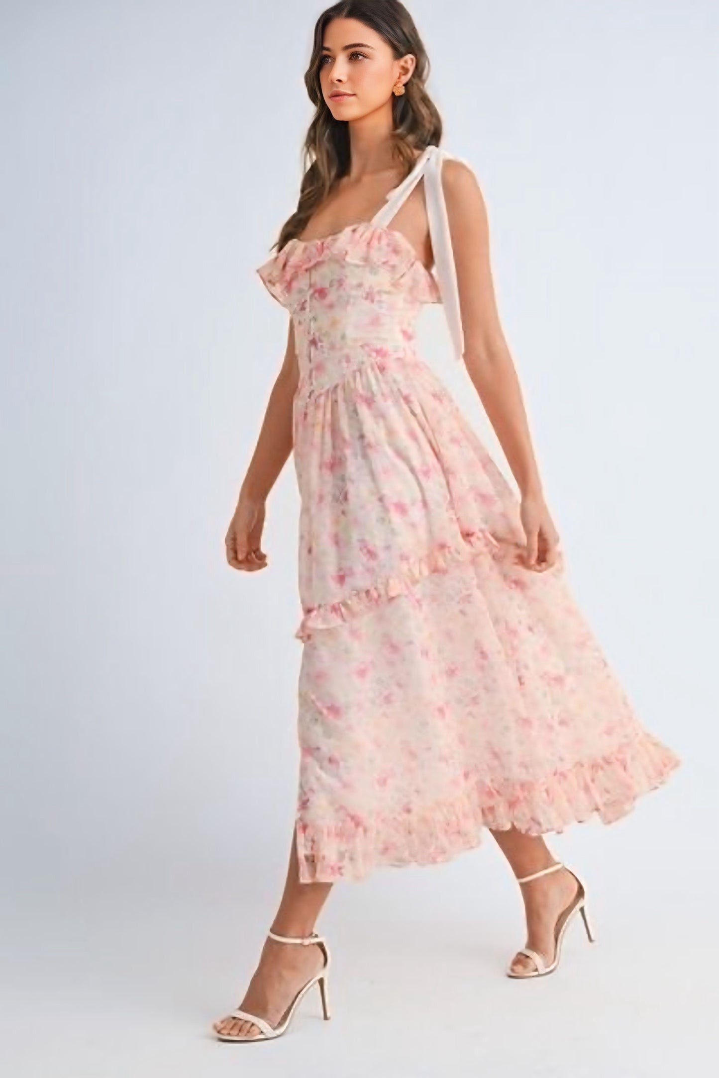 Floral Printed Shoulder Strap Midi Dress