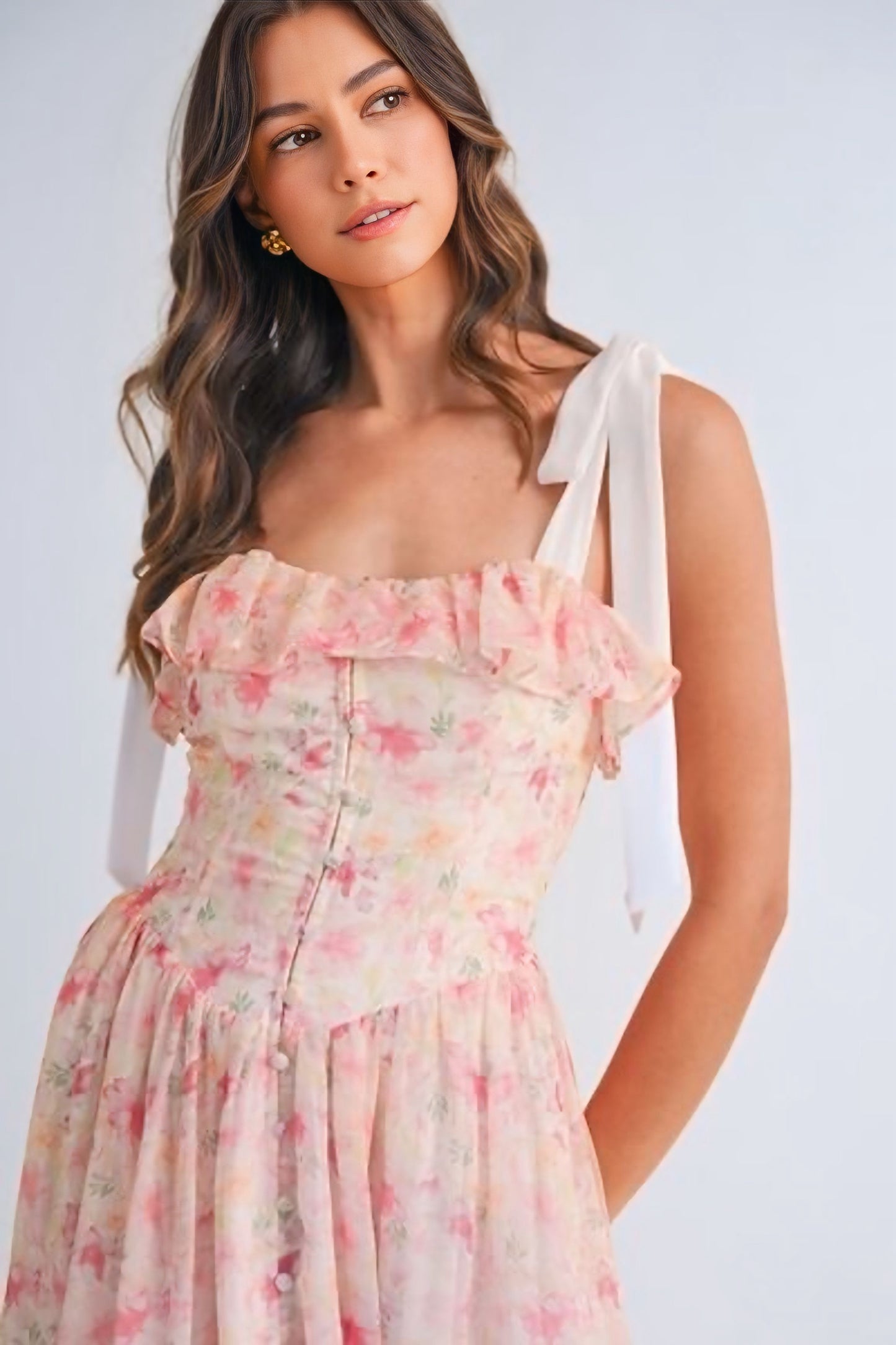 Floral Printed Shoulder Strap Midi Dress
