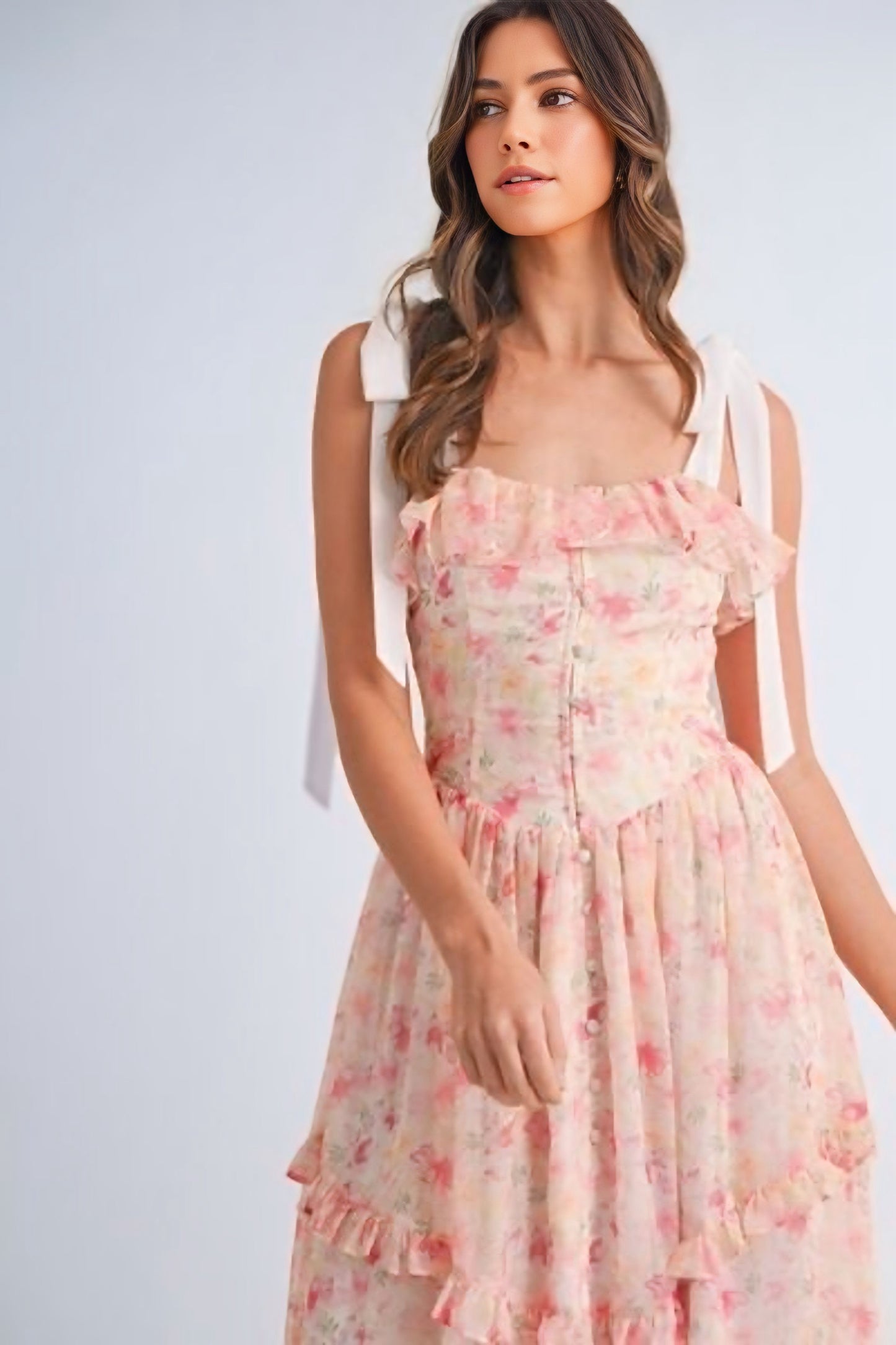 Floral Printed Shoulder Strap Midi Dress