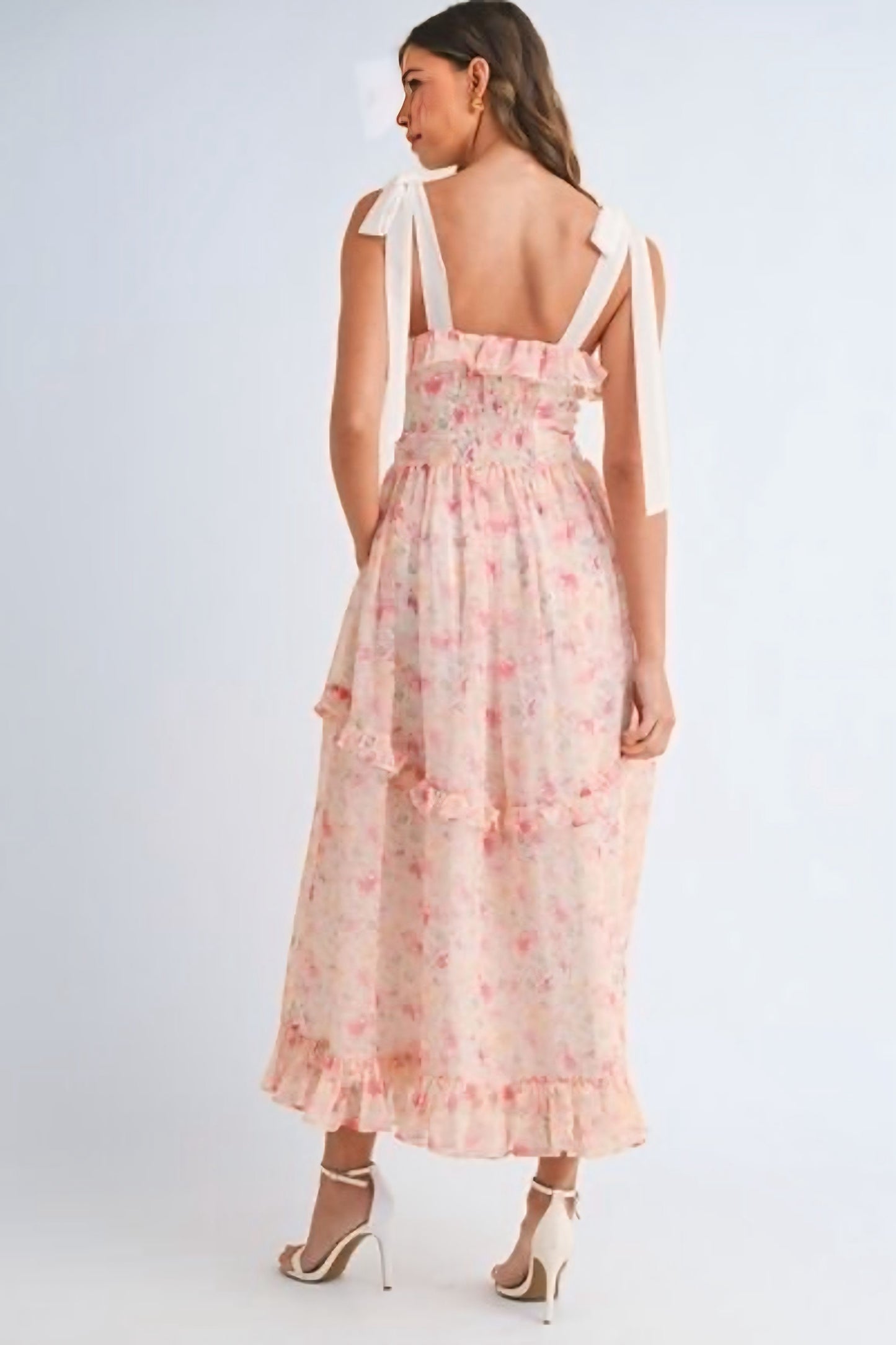 Floral Printed Shoulder Strap Midi Dress