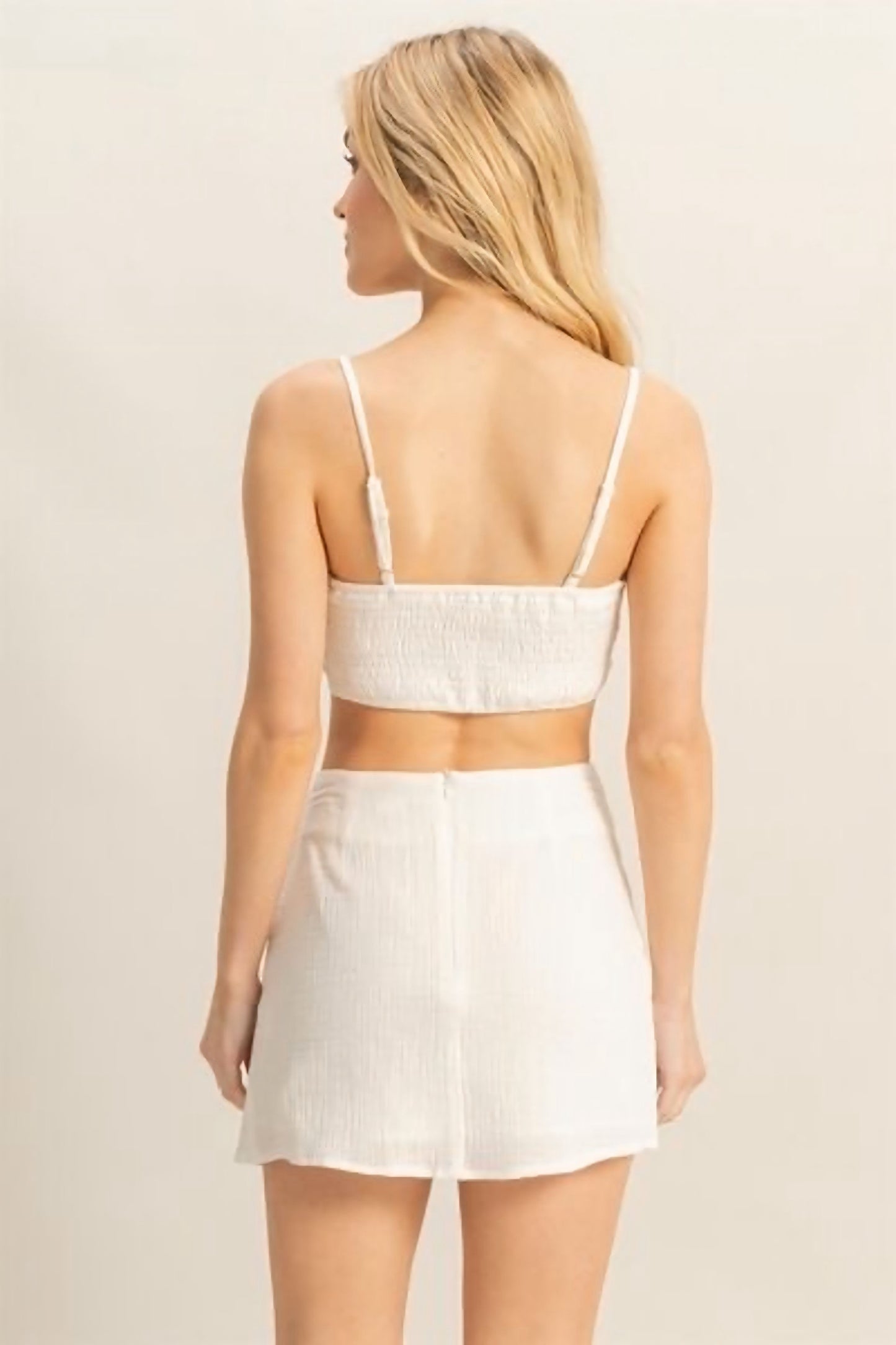 Ruched Bra Top and Mini Skirt Set - OFF WHITE