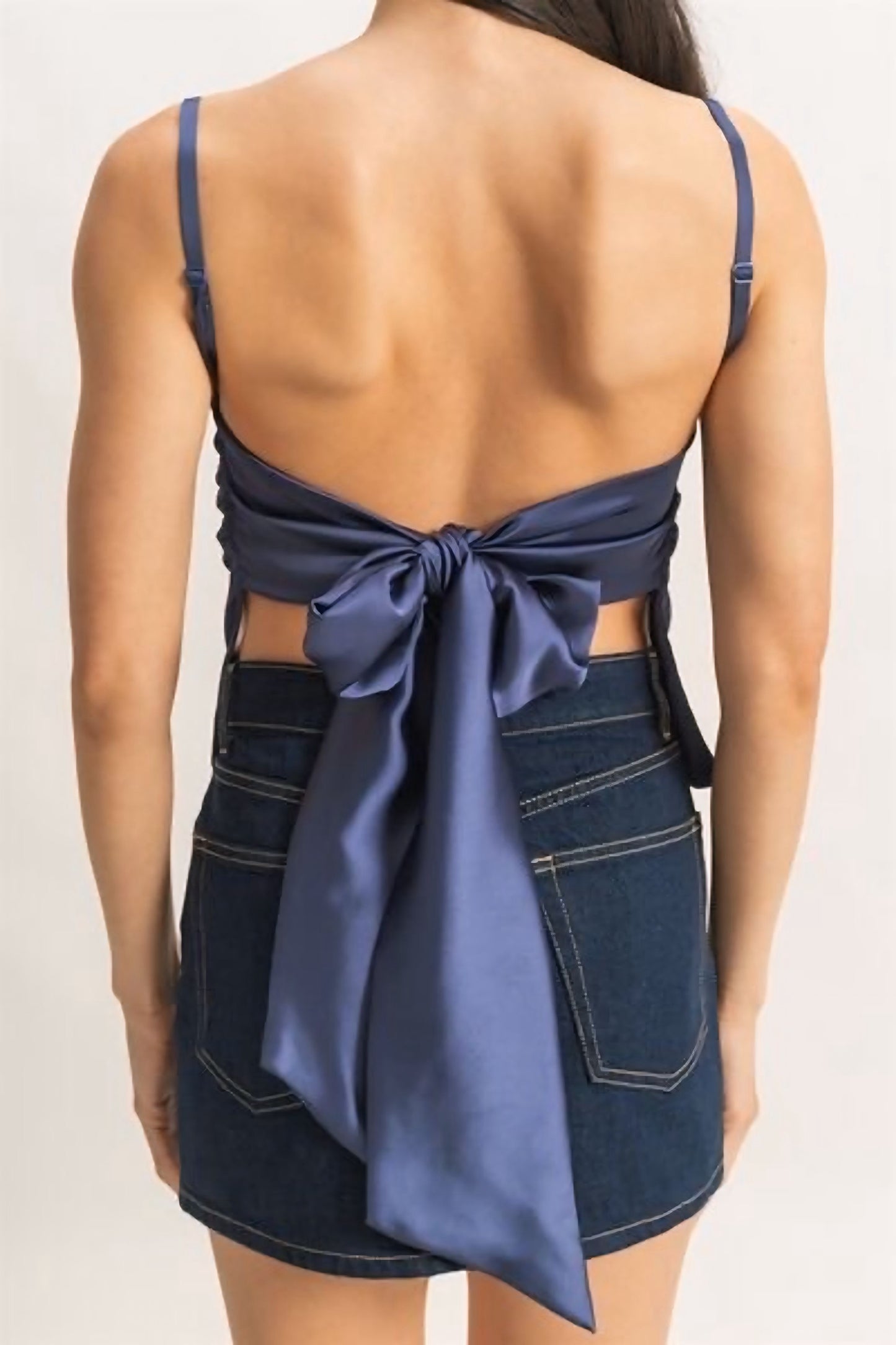 Satin Back Tie Detail Cami - NAVY