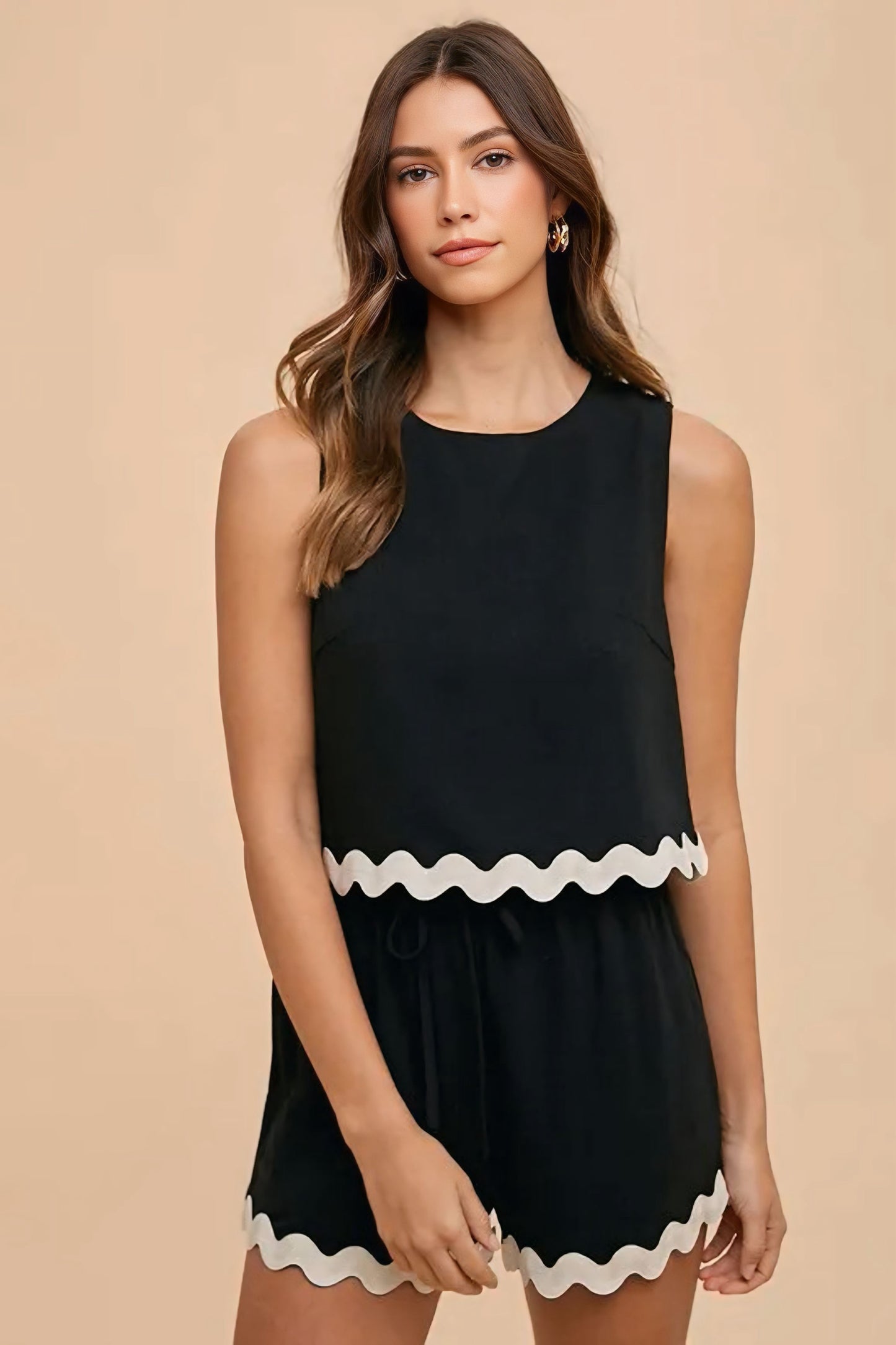 Ric Rac Trim Detailed Top & Shorts Set
